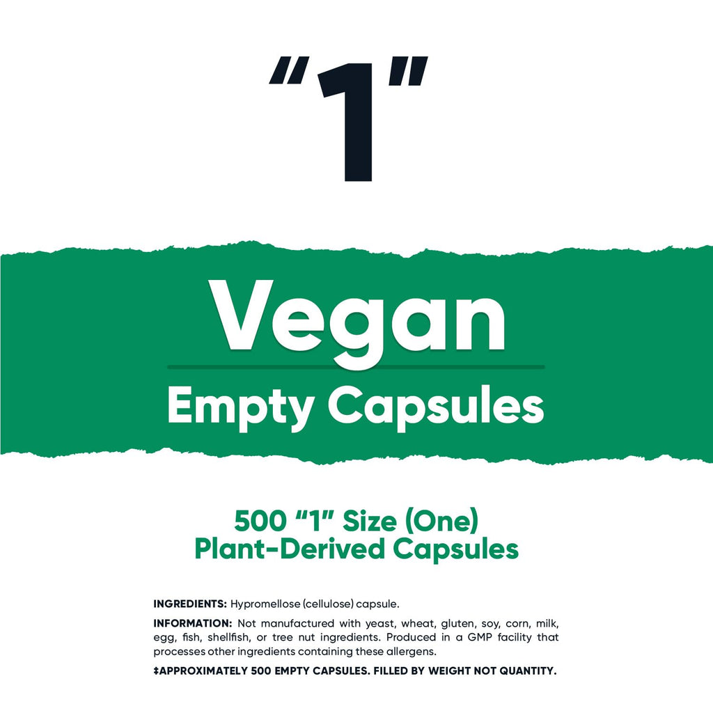 Nutricost Empty Capsules Size 1 Vegan – 500 Clear Plant-Based Capsules, Kosher & Halal Certified