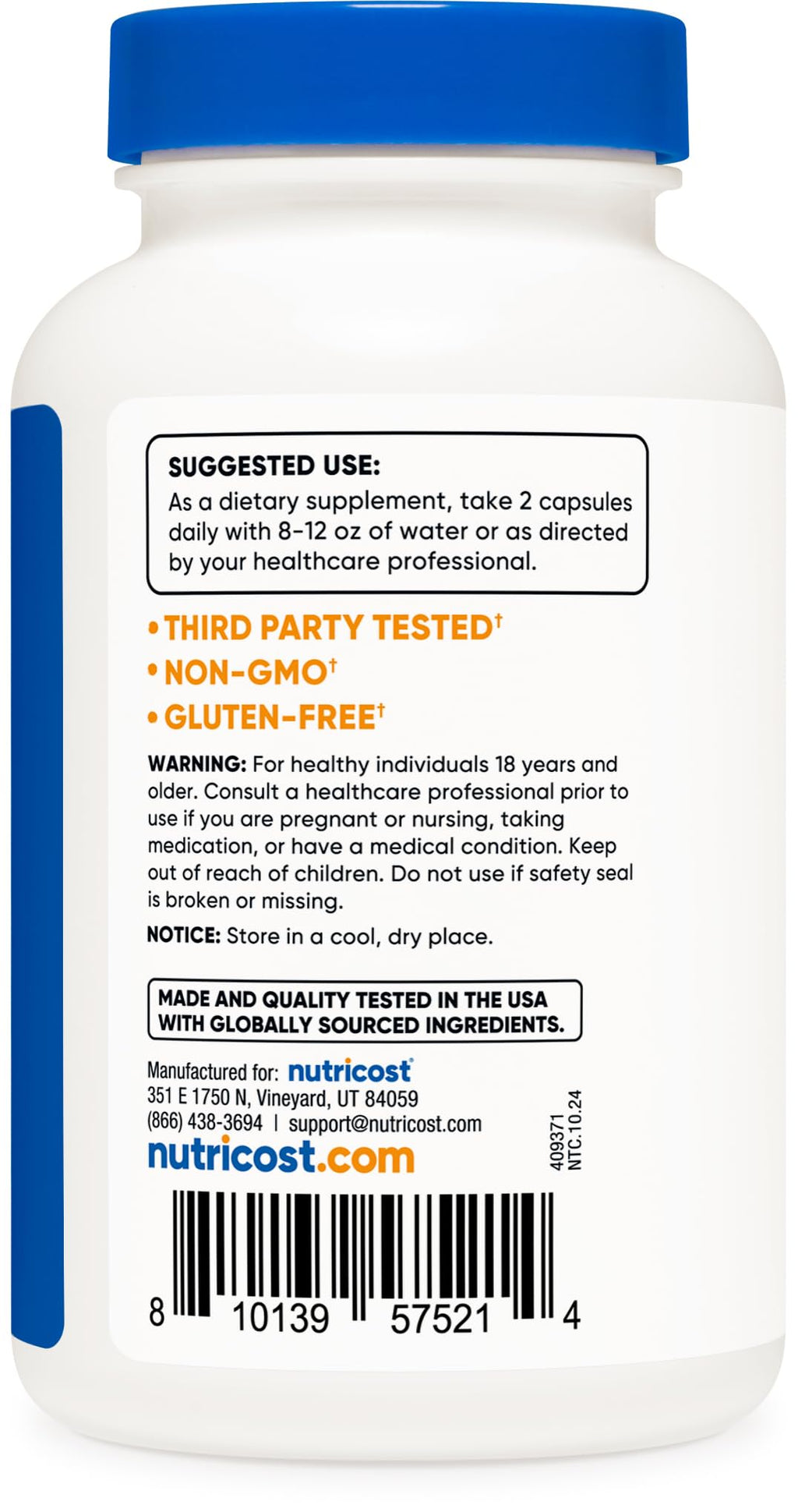 Nutricost L-Cysteine 1000mg – 120 Caps – Non-GMO & Gluten Free (500mg per Capsule)