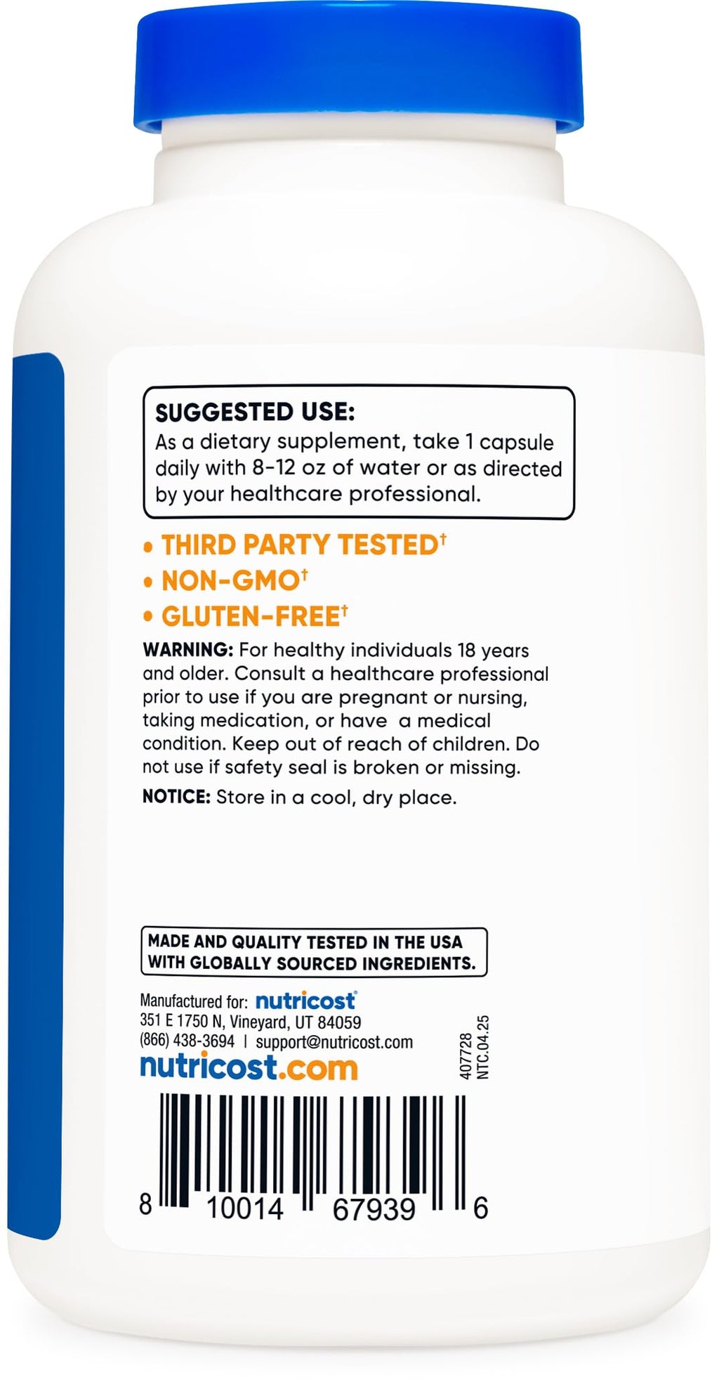 Nutricost L-Tyrosine 500mg, 180 Capsules - Gluten Free & Non-GMO