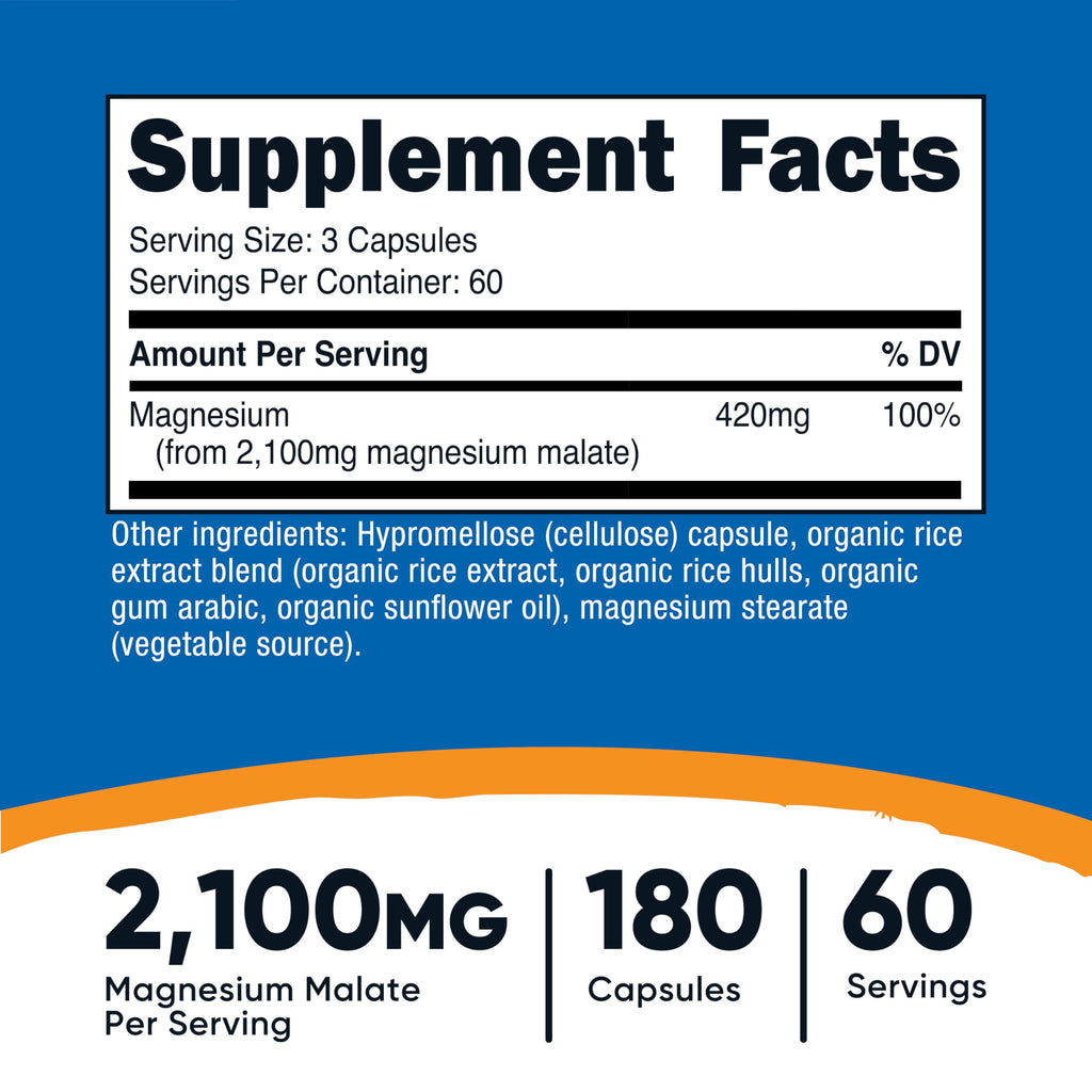 Nutricost Magnesium Malate 2,100mg – 180 Capsules | Vegetarian, Non-GMO, Gluten Free