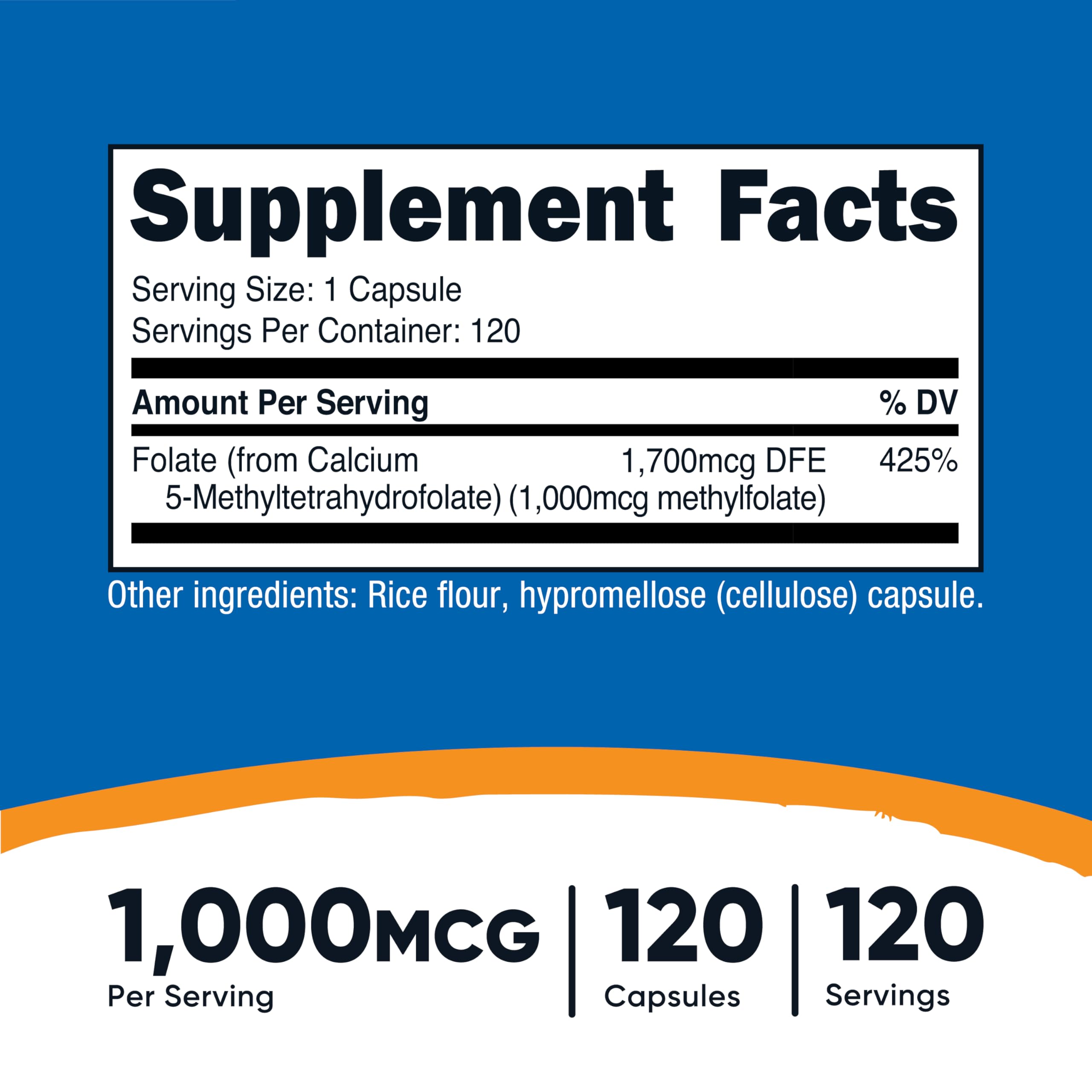 Nutricost Methylfolate 1000mcg - 120 Veg Capsules - Gluten Free, Non-GMO