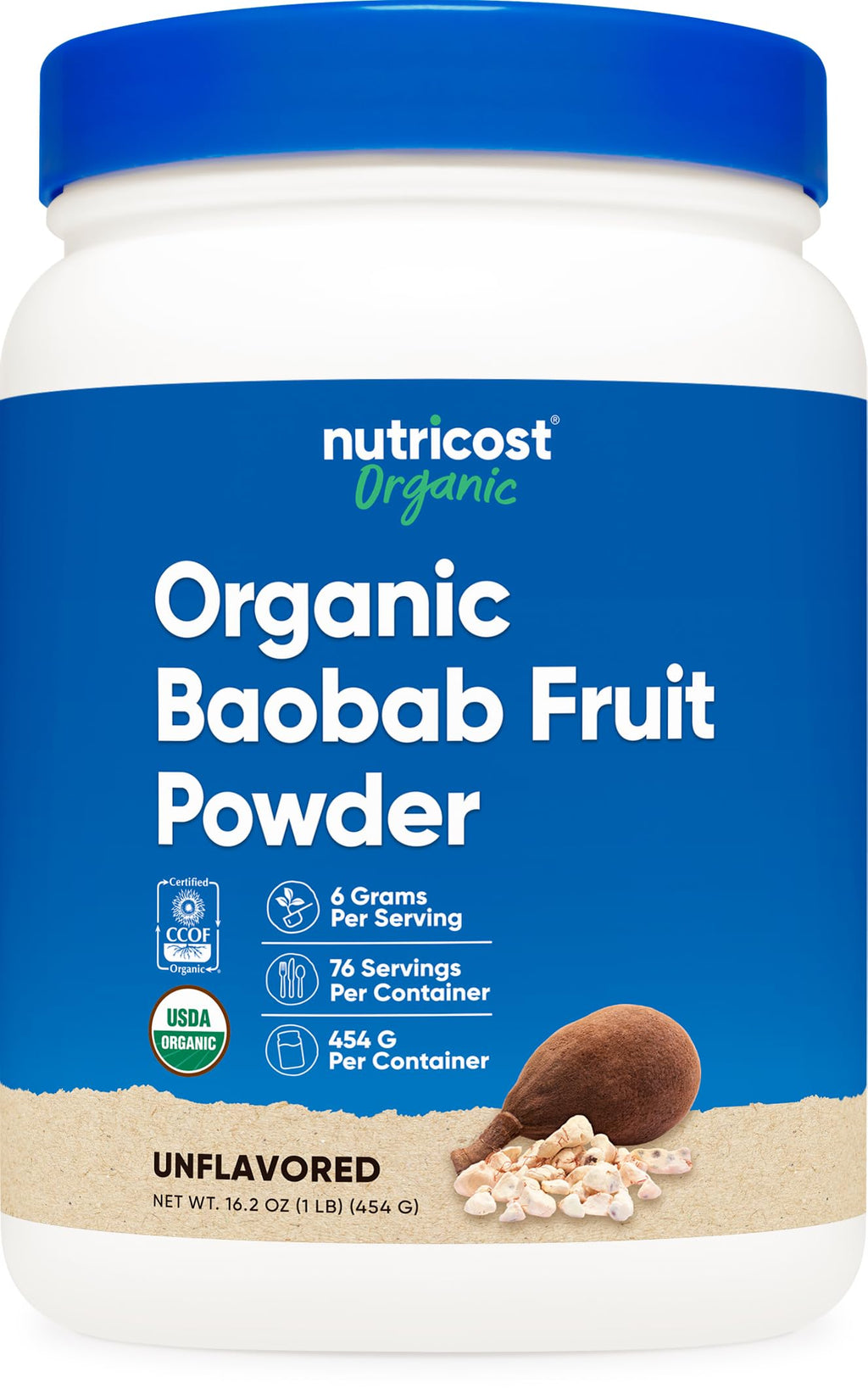 Nutricost Organic Baobab Fruit Powder Unflavored (1 LB) - Vegan, GMO-Free, Gluten Free