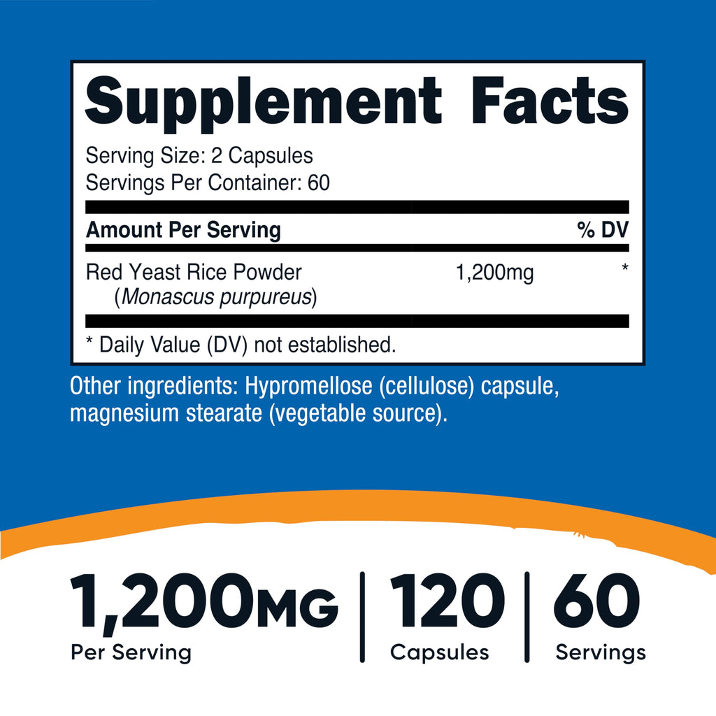 Nutricost Red Yeast Rice 1200mg – 120 Capsules (60 Servings), Veggie Caps, Non-GMO, Gluten Free