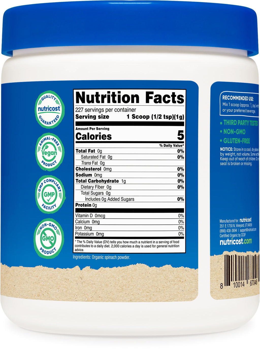 Nutricost Organic Spinach Powder 8oz – USDA Organic, Non-GMO, 56 Servings