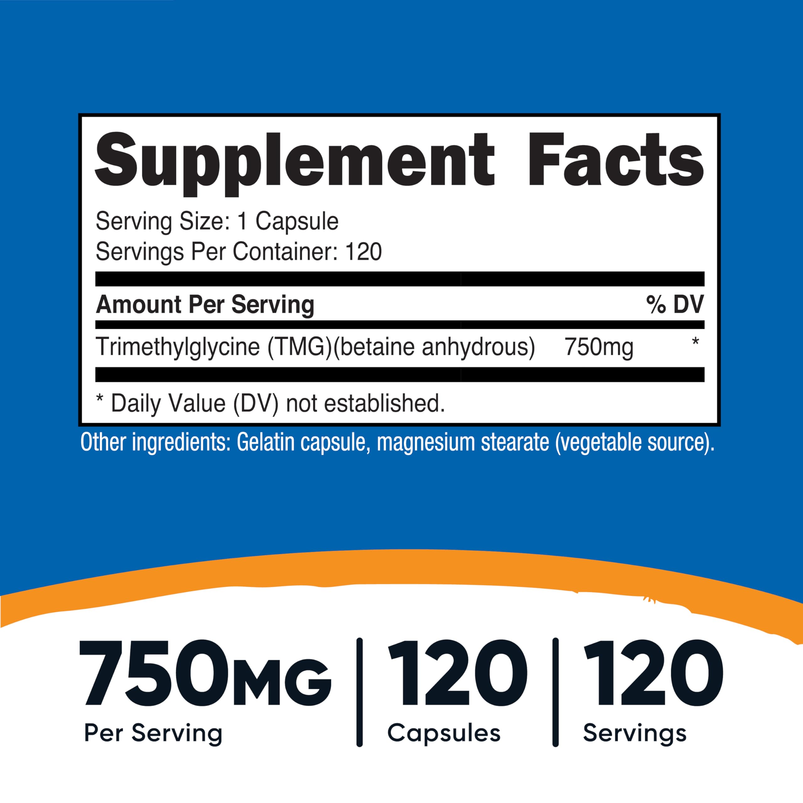 Nutricost TMG (Trimethylglycine) 750mg - 120 Capsules | Non-GMO, Gluten Free