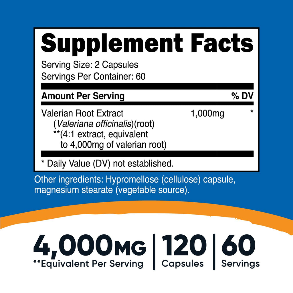 Nutricost Valerian Root Capsules 1000mg – 4:1 Extract, 2-Pack