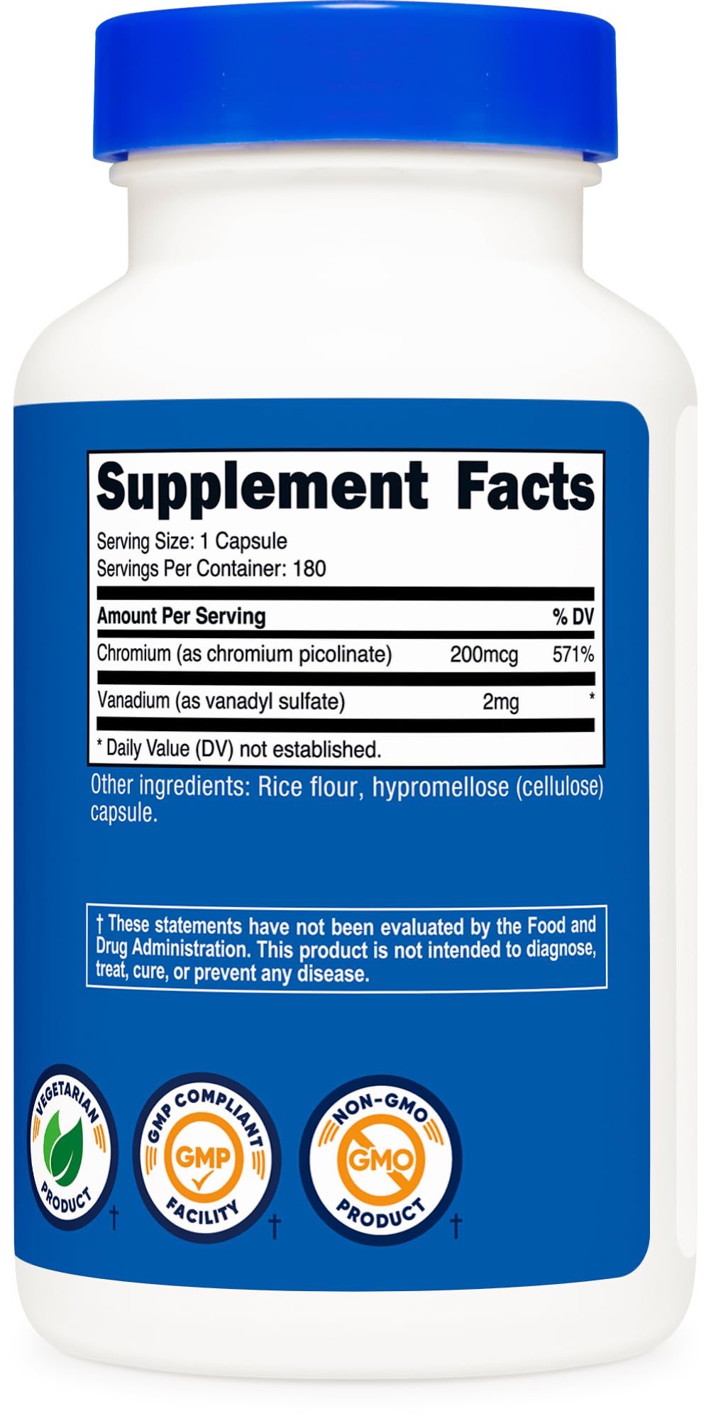Nutricost Vanadium + Chromium 2mg - 180 Vegetarian Capsules | Gluten Free, Non-GMO Vanadium Supplement