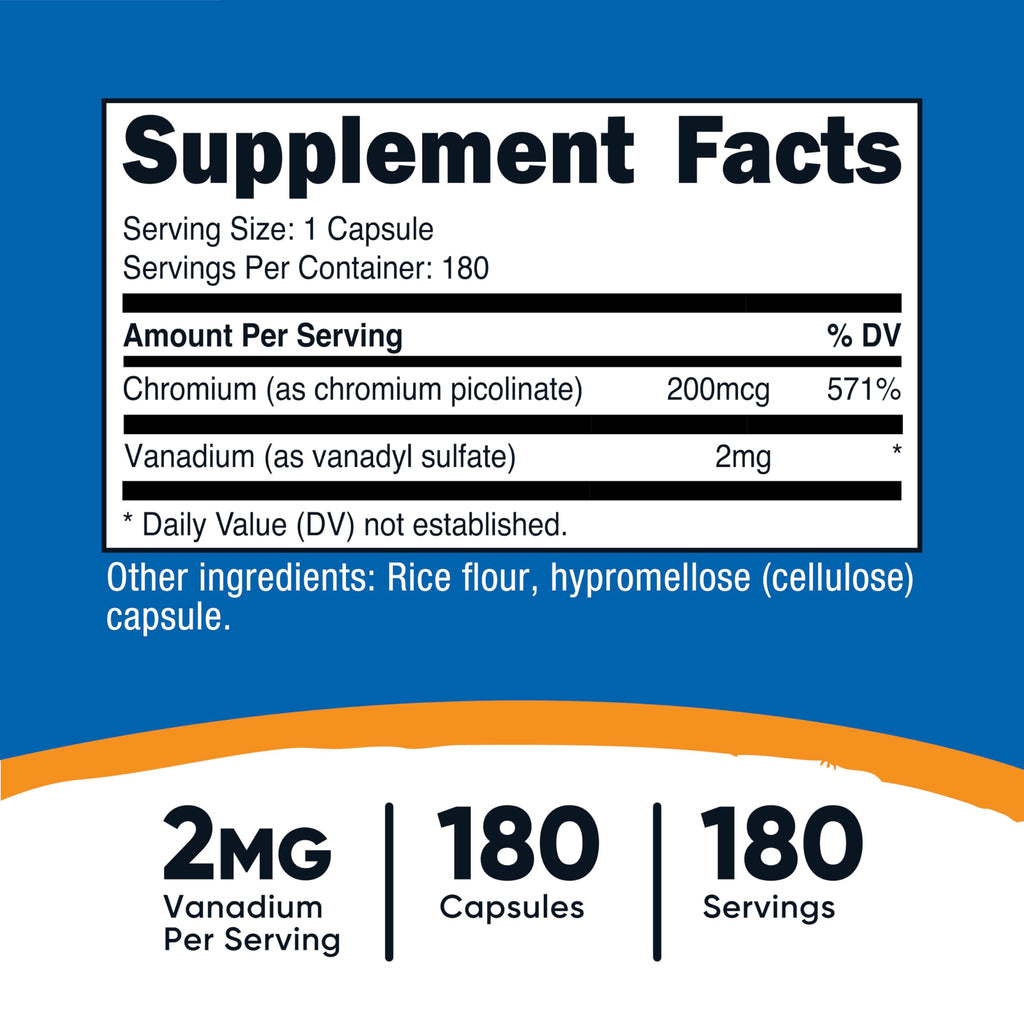 Nutricost Vanadium + Chromium 2mg – 180 Veggie Capsules | Gluten Free, Non-GMO (Pack of 2)