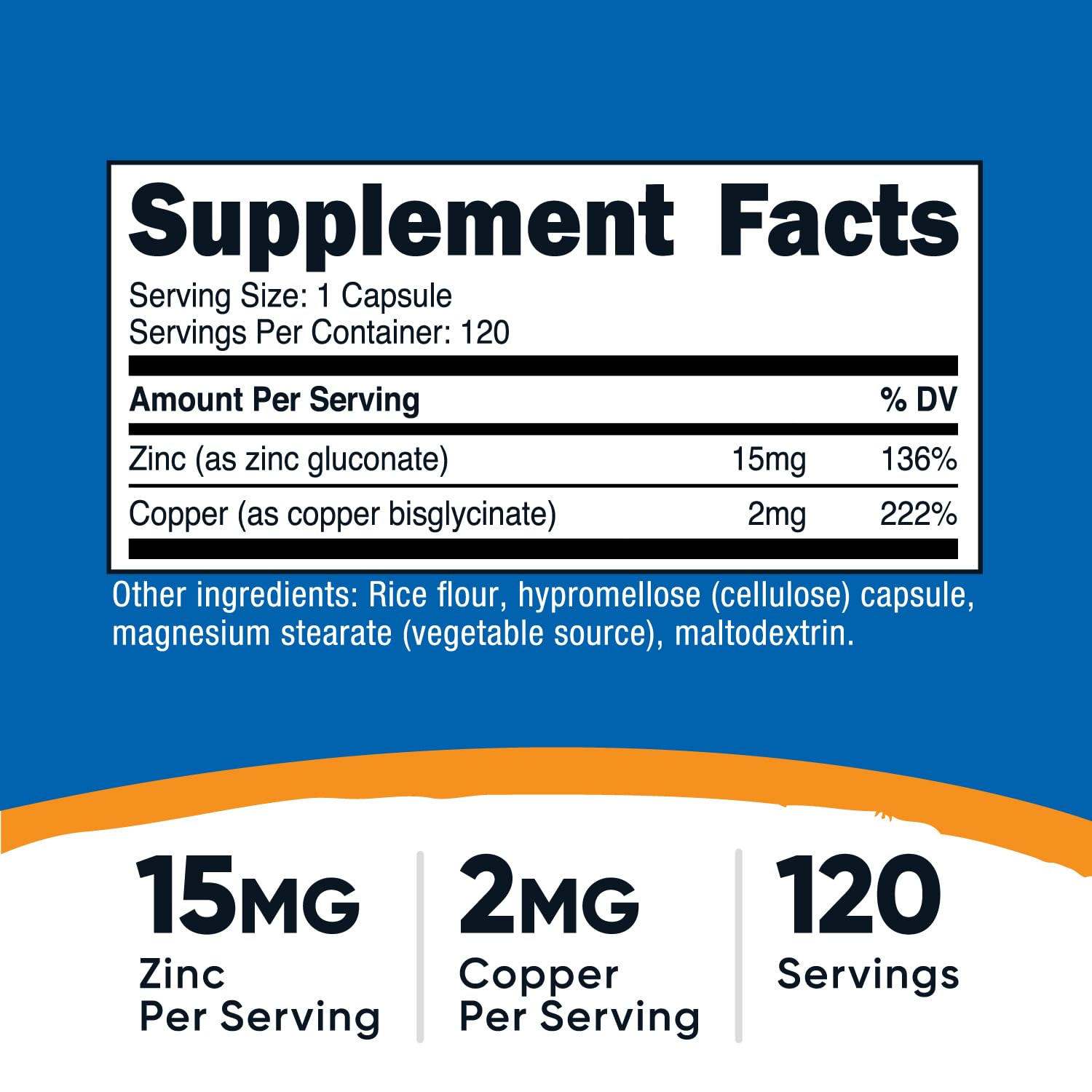 Nutricost Zinc + Copper Capsules – 120 Servings (15mg Zn / 2mg Cu) – Non-GMO, Vegetarian (Pack of 2)