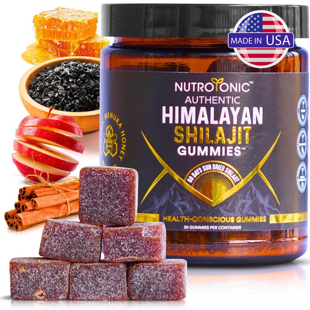 NutroTonic Organic Shilajit Gummies – Apple Cinnamon, No Added Sugar, 30 Gummies