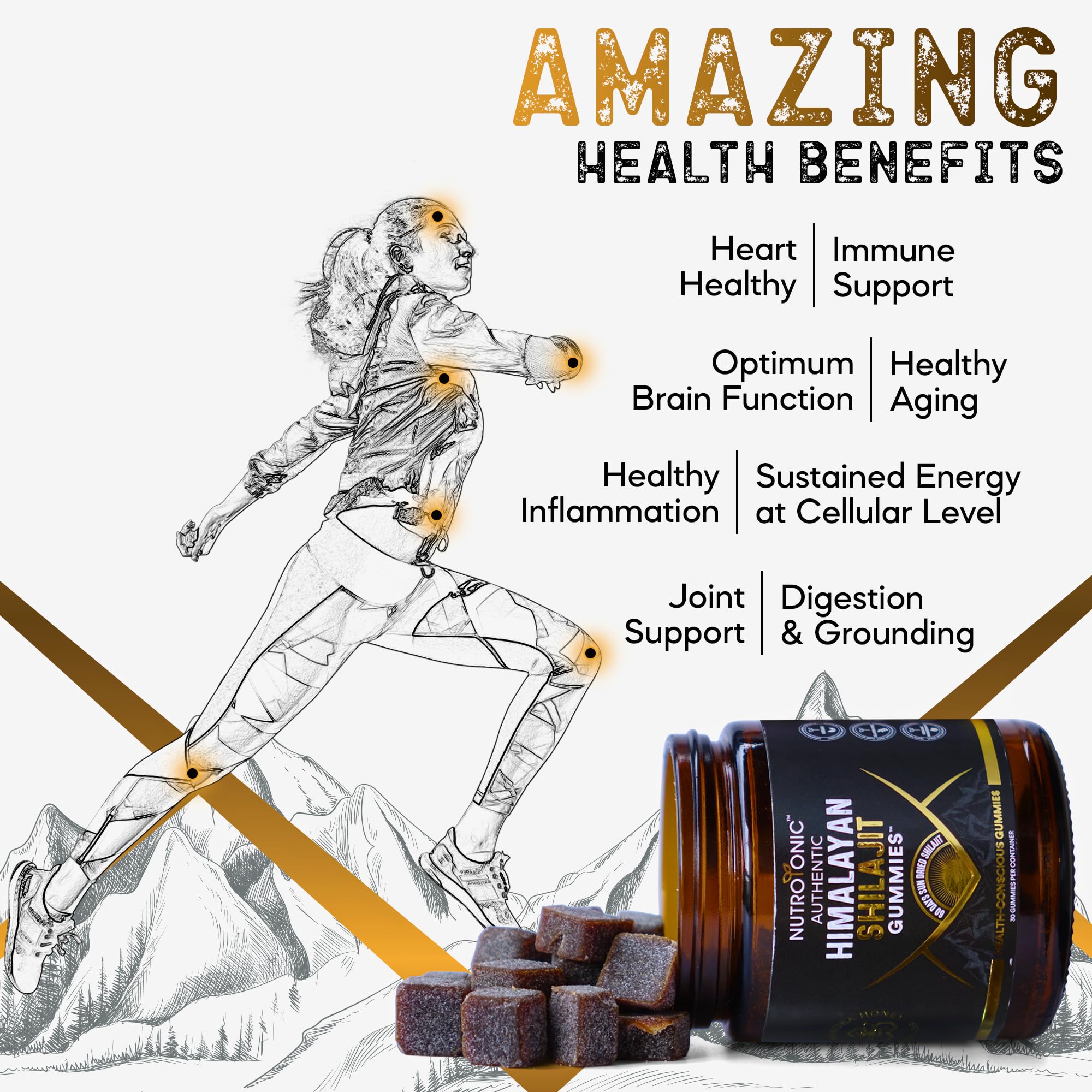 NutroTonic Organic Shilajit Gummies – Apple Cinnamon, No Added Sugar, 30 Gummies
