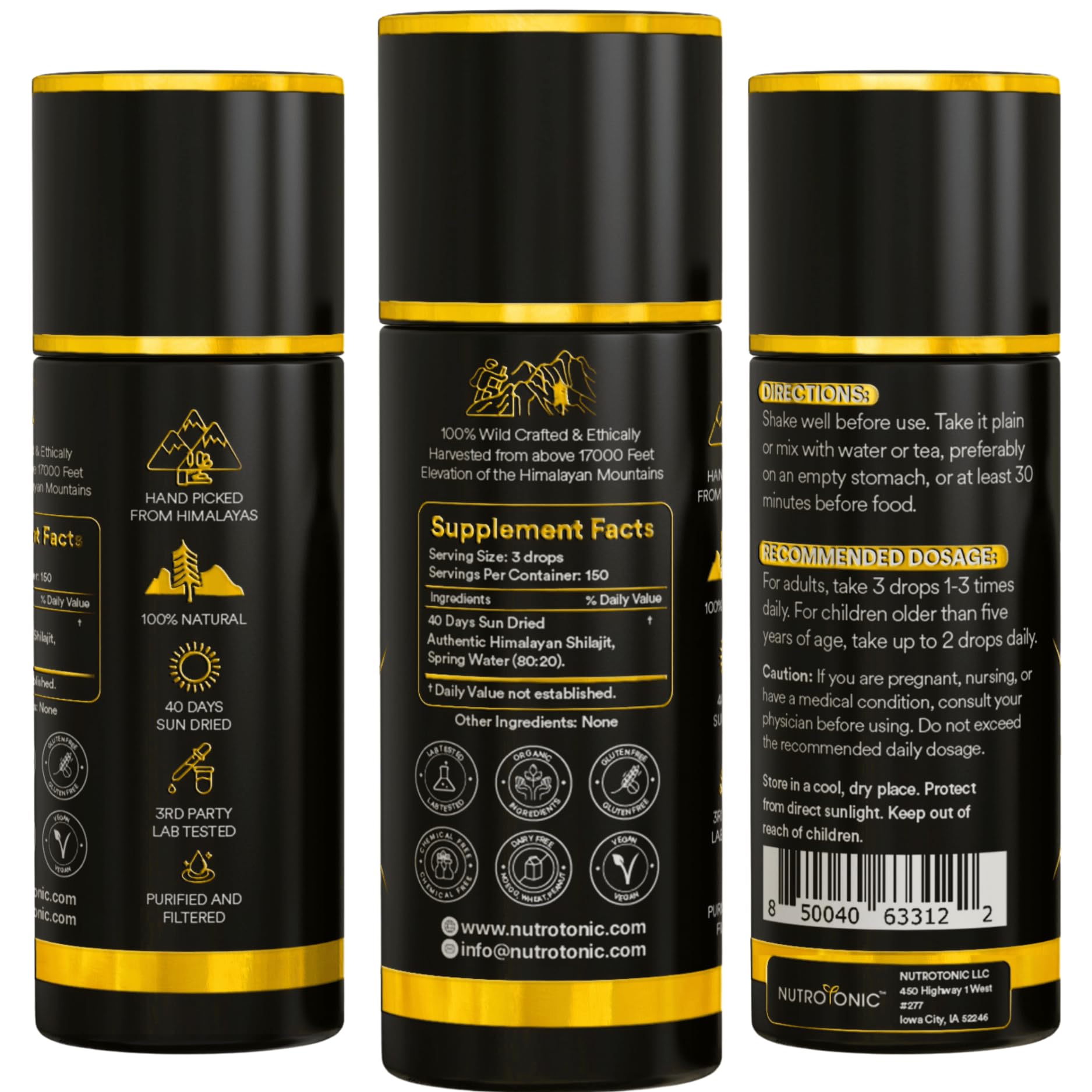 NutroTonic® Himalayan Shilajit Liquid Drops – 86% Fulvic, 10% Humic, Gold A+ (20ml)