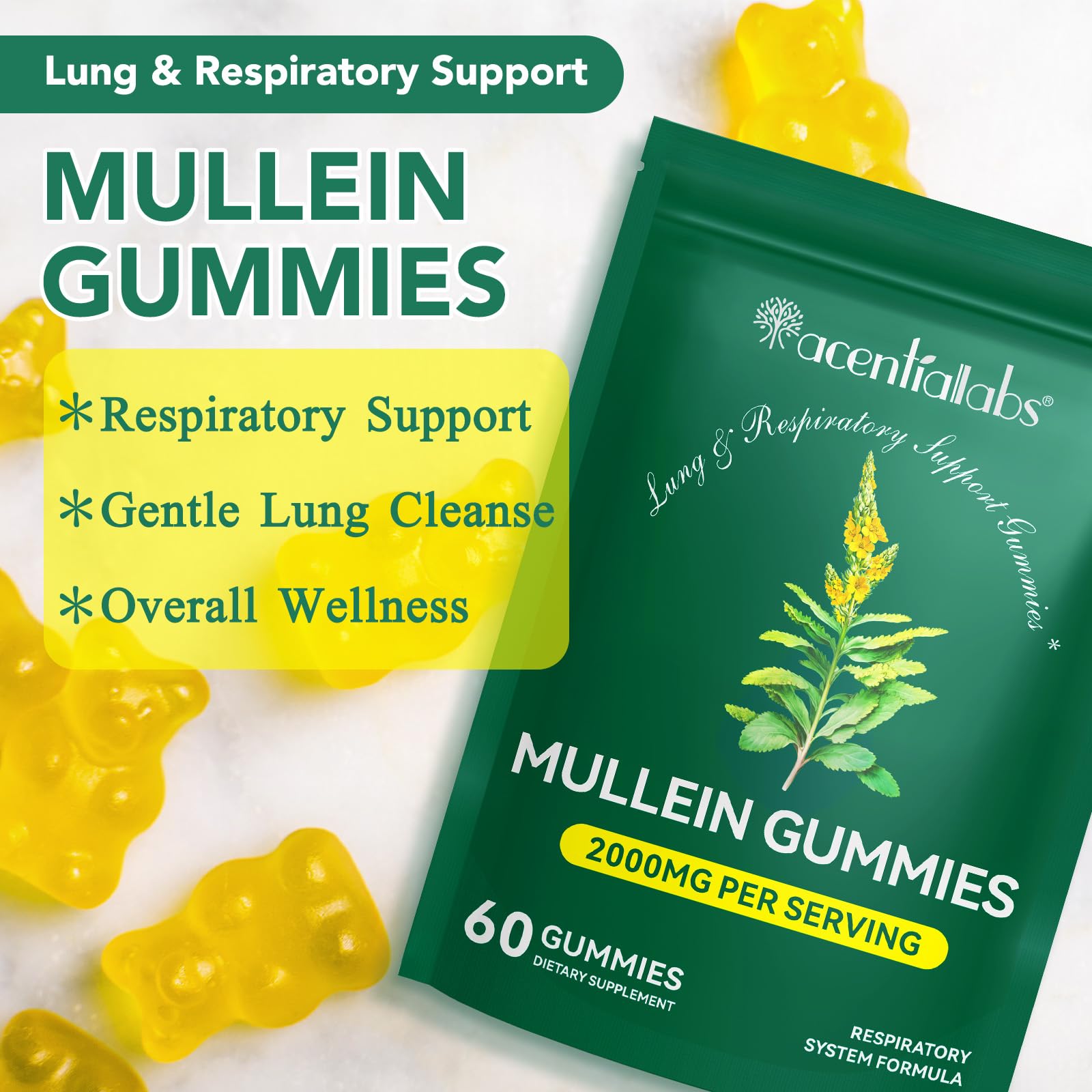 Nyloriaine Mullein Gummies for Lungs – Mullein Extract & Immune Support