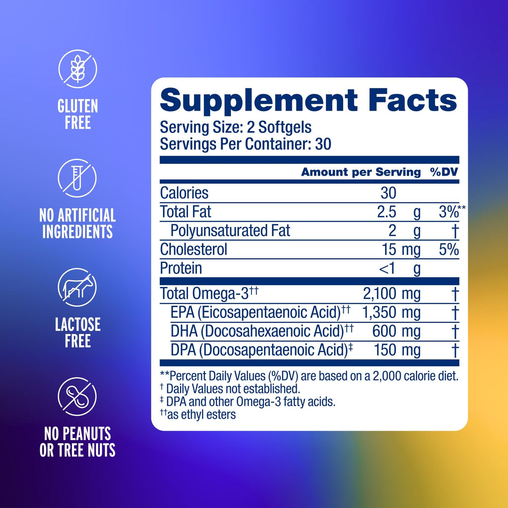 Oceanblue Omega-3 2100-60 Count – Triple-Strength Burpless Fish Oil (EPA, DHA & DPA) Orange, 30 Servings