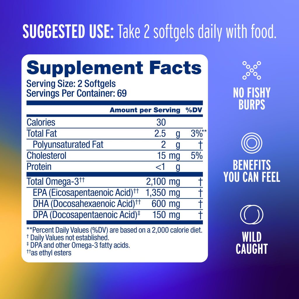 Oceanblue Professional Omega-3 2100mg Fish Oil – Triple Strength EPA, DHA & DPA | Burpless, Wild-Caught, Orange Flavor | 138 Count