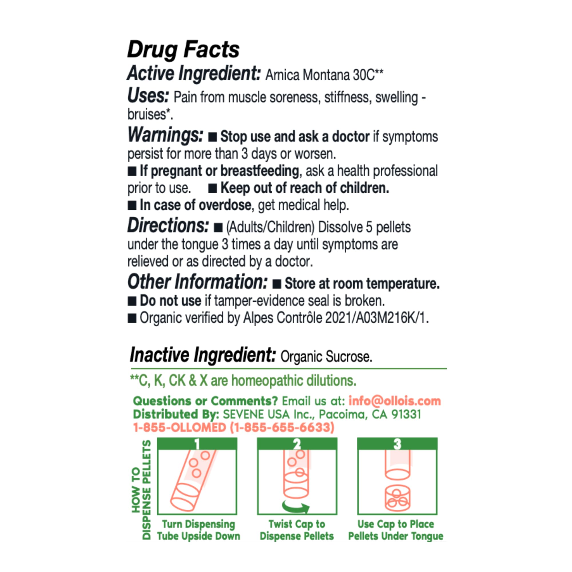 OLLOIS Arnica Montana 30C Organic Vegan Homeopathic Medicine – 80 Pellets