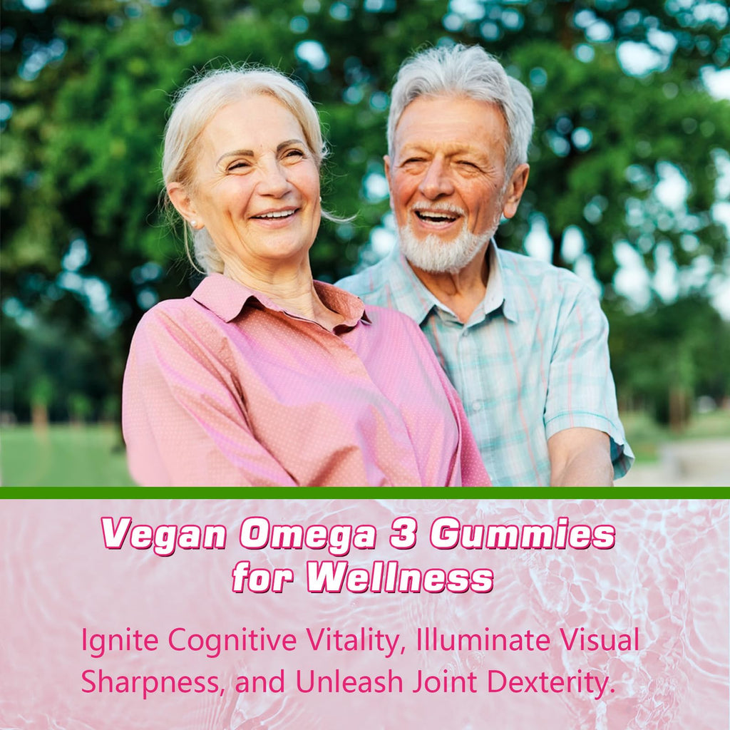 Algae Omega-3 Gummies (DHA & EPA) – Vegan, Sugar-Free, Strawberry, 60 Count