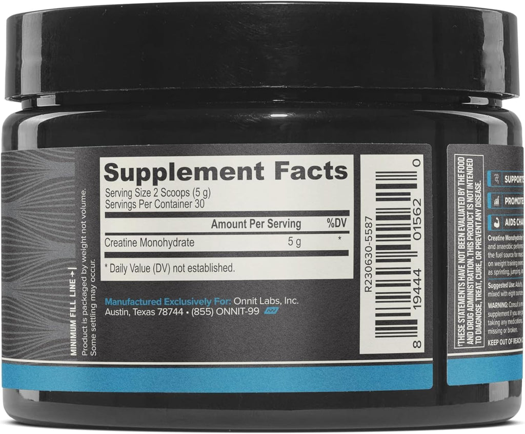 ONNIT Creatine Monohydrate Powder - 30 Servings, 5.29 oz, Non-GMO