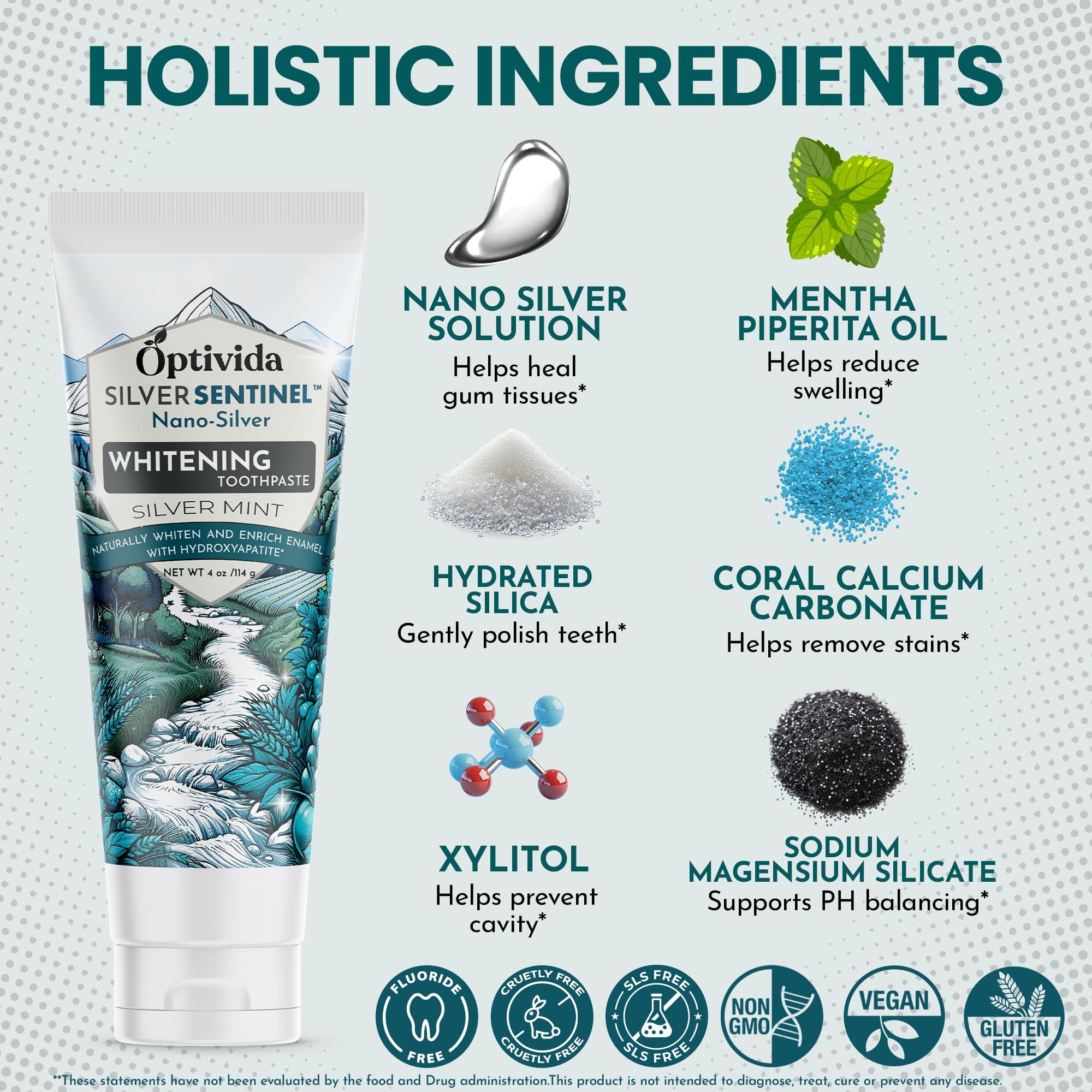 OPTIVIDA Fluoride-Free Nano Hydroxyapatite Toothpaste with Colloidal Silver & Xylitol (4oz)