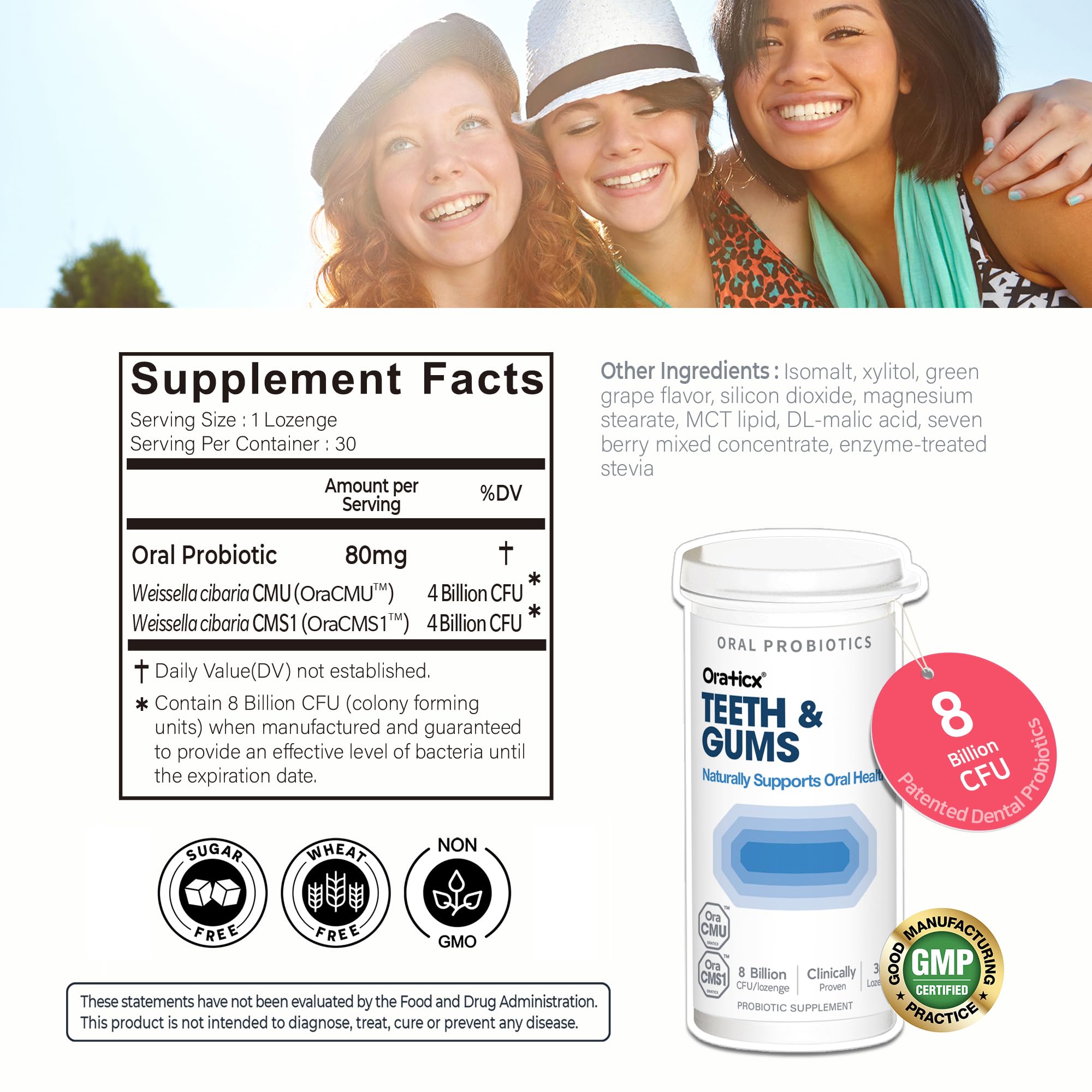 OraTicx Teeth & Gums Oral Probiotics – 8 Billion CFU, Grape Flavor, 30 Lozenges
