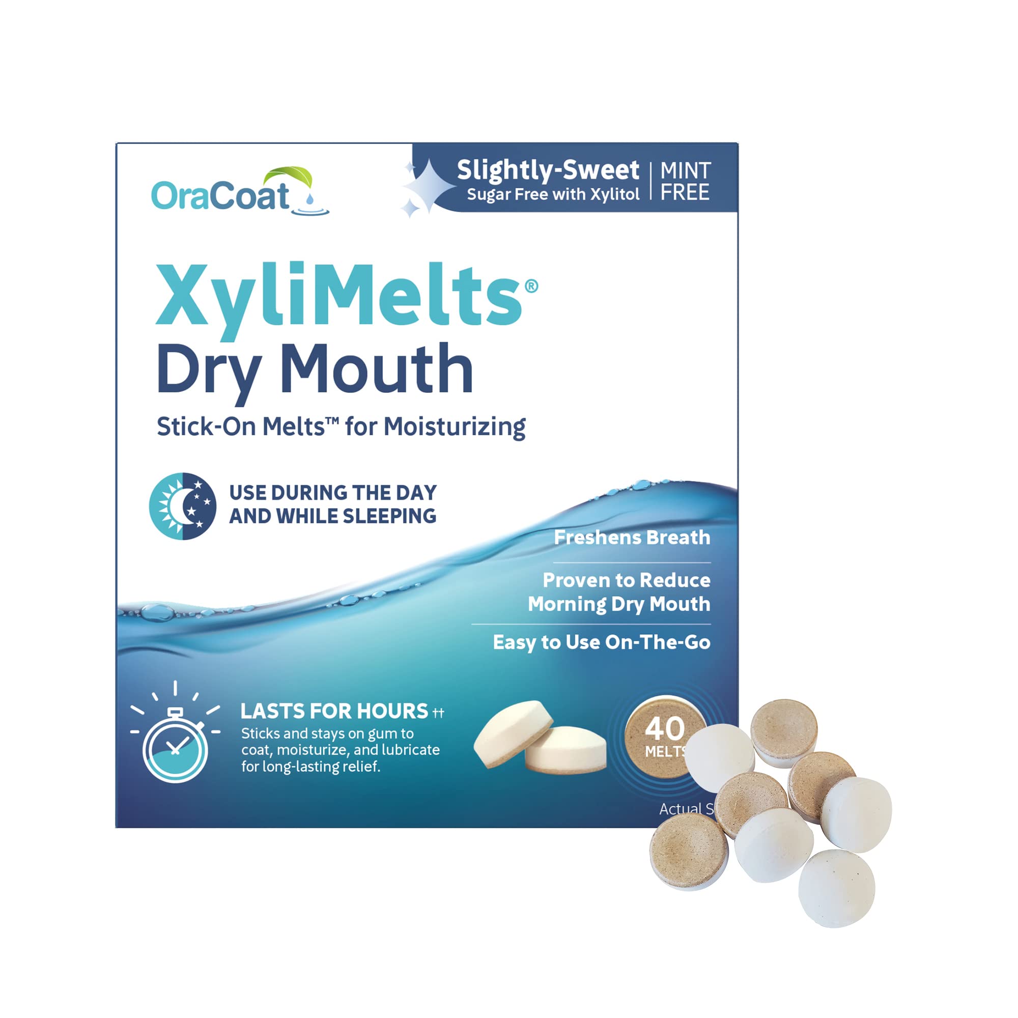 OraCoat XyliMelts Dry Mouth Discs - Sugar Free, 8-Hour Relief (40 Count)