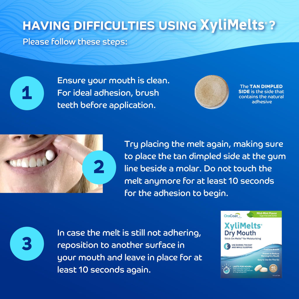 Oracoat XyliMelts Dry Mouth Relief – Day & Night Adhering Discs, 40 Count (Pack of 4), Sugar-Free Xylitol, Mild Mint, 8-Hour Relief