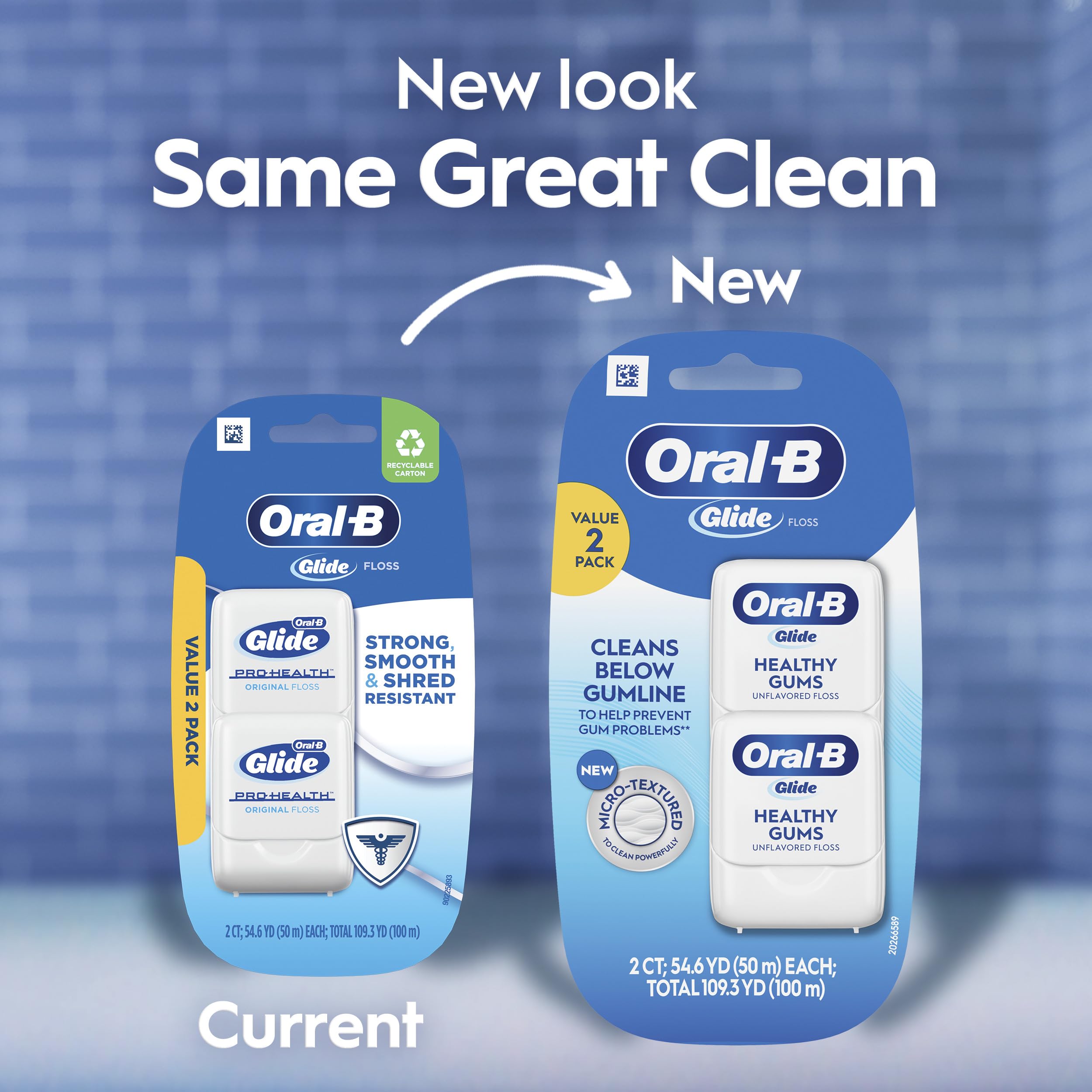 Oral-B Glide Healthy Gums Unflavored Floss — 2 Pack, 50m Each, Smooth & Shred-Resistant