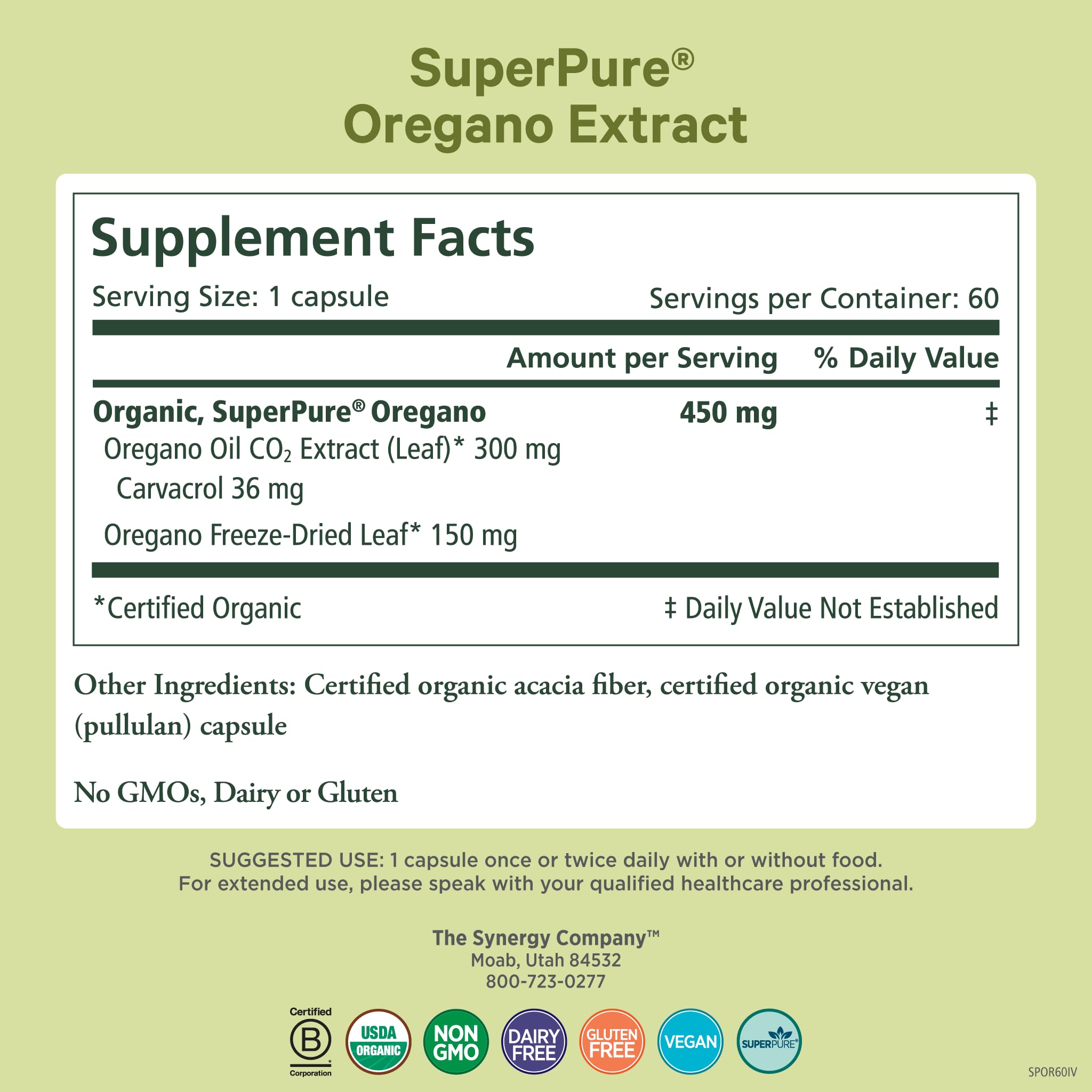 PURE SYNERGY SuperPure Oregano Extract Capsules | Organic Oregano Oil & Leaf