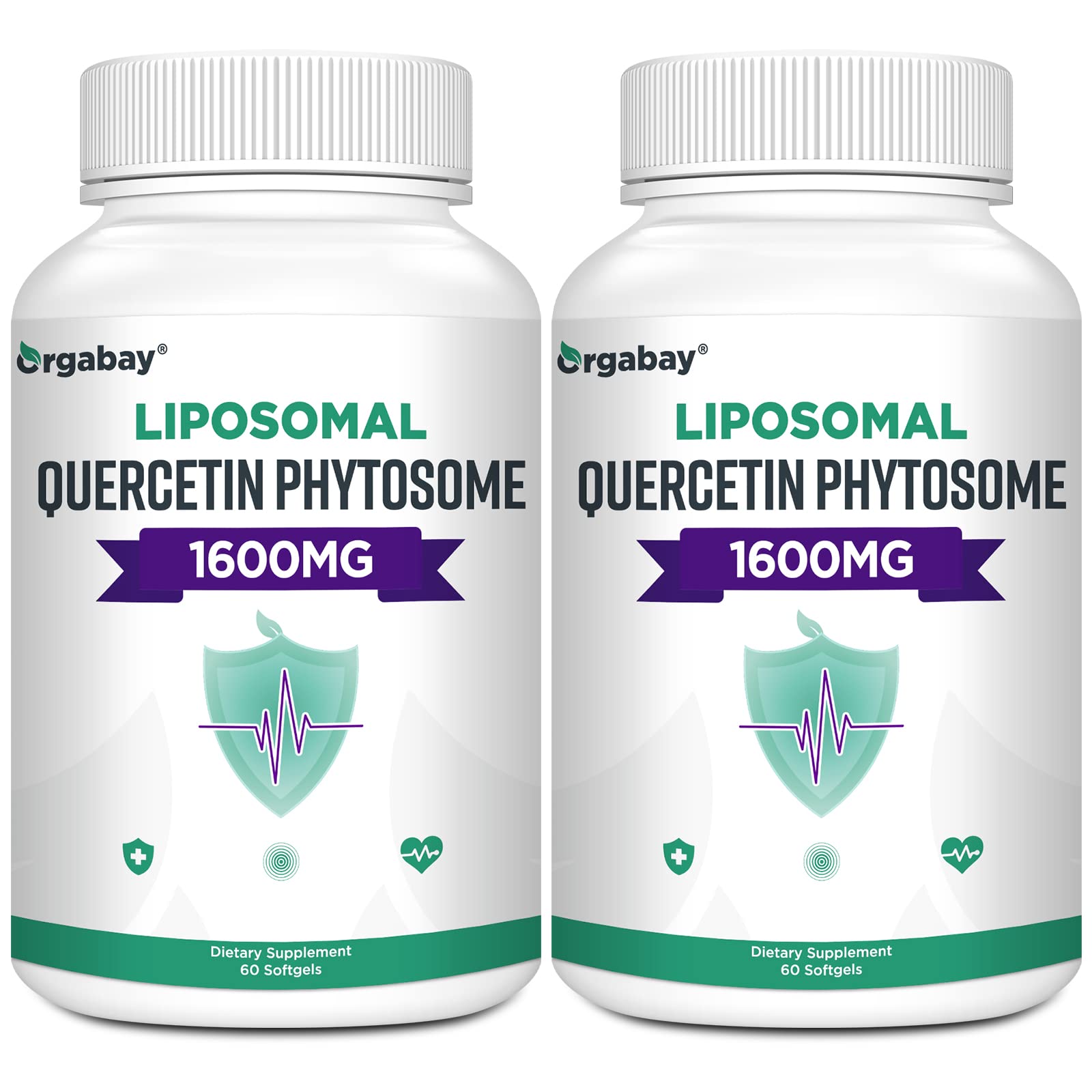 Orgabay Liposomal Quercetin Phytosome 1600 mg - Bromelain 200 mg, Zinc 30 mg, Vitamin C, Turmeric 40 mg | 60 Softgels | Highest Absorption Quercetin Complex