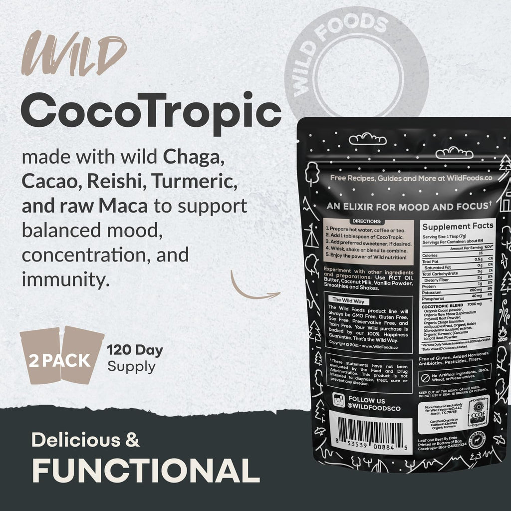Organic Cocotropic Mushroom Hot Cocoa – Sugar Free, Reishi & Chaga, 16oz