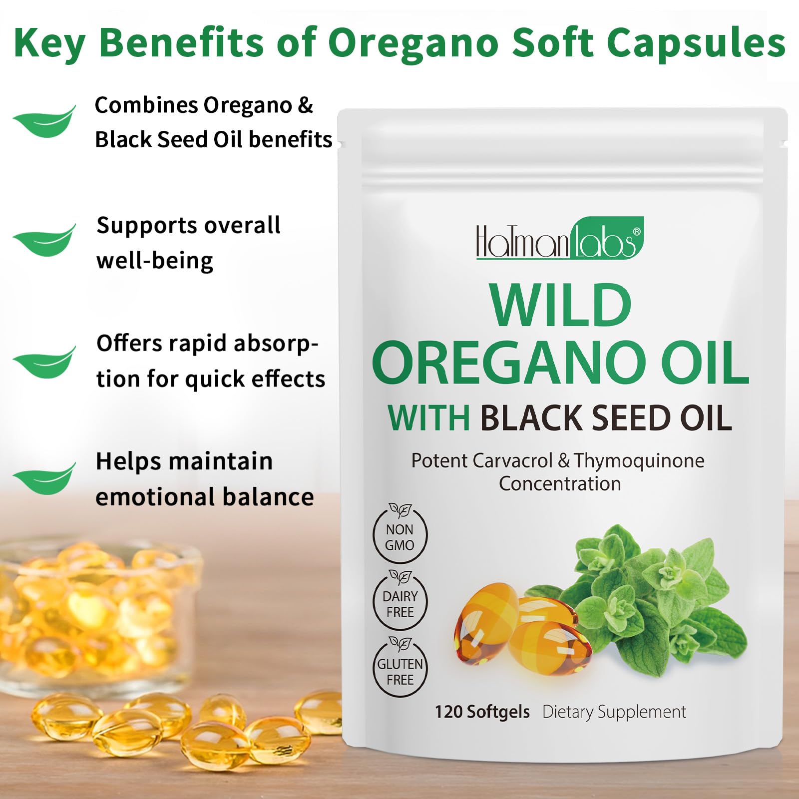 Oil of Oregano Softgels 6000mg + Black Seed Oil 200mg – 120 Count | Organic, Non-GMO