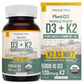 Organic Plant D3 + K2 MK7 - 5000 IU D3, 120 mcg K2 from MenaQ7® (All-Trans MK7) | Whole Food, Vegan | 60 Count