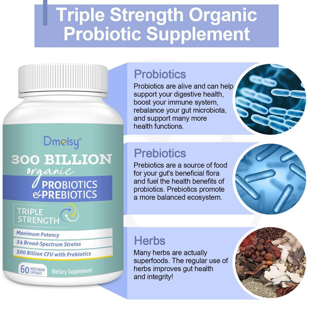 Probiotics for Women and Men – 300B CFU, 24 Strains + 15 Organic Herbs (2 Month Supply)