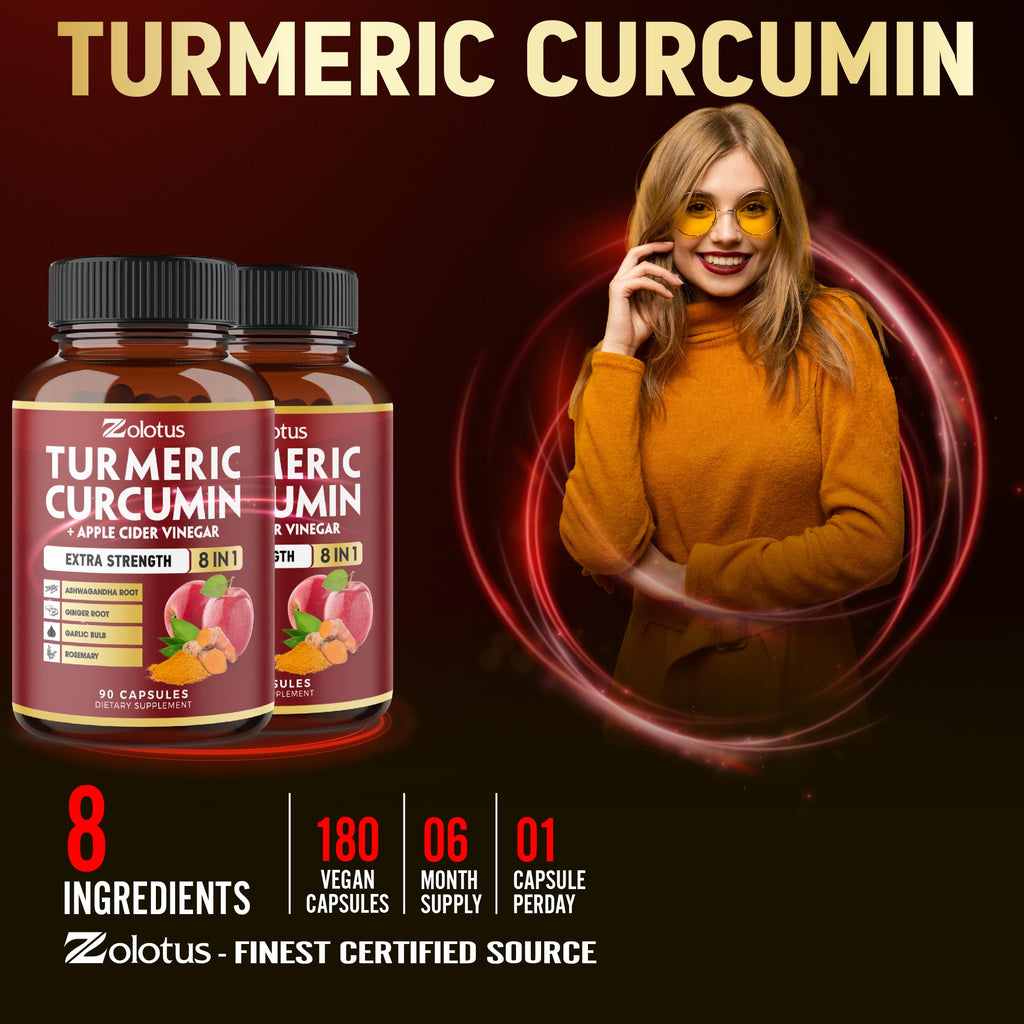 2 Packs Turmeric Curcumin 90 Capsules + Apple Cider Vinegar – 6 Months, 95% Curcuminoids