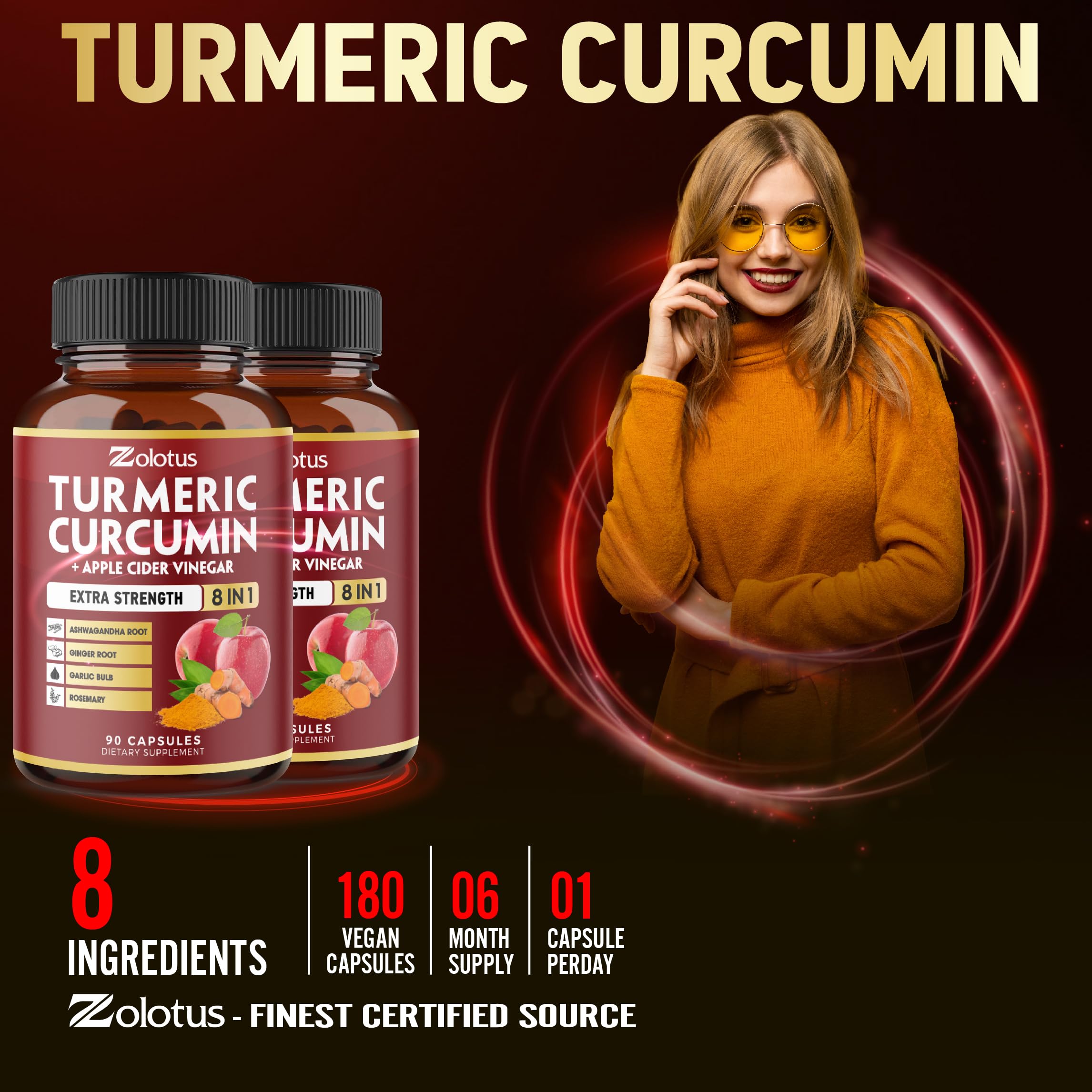 2 Packs Turmeric Curcumin 90 Capsules + Apple Cider Vinegar – 6 Months, 95% Curcuminoids