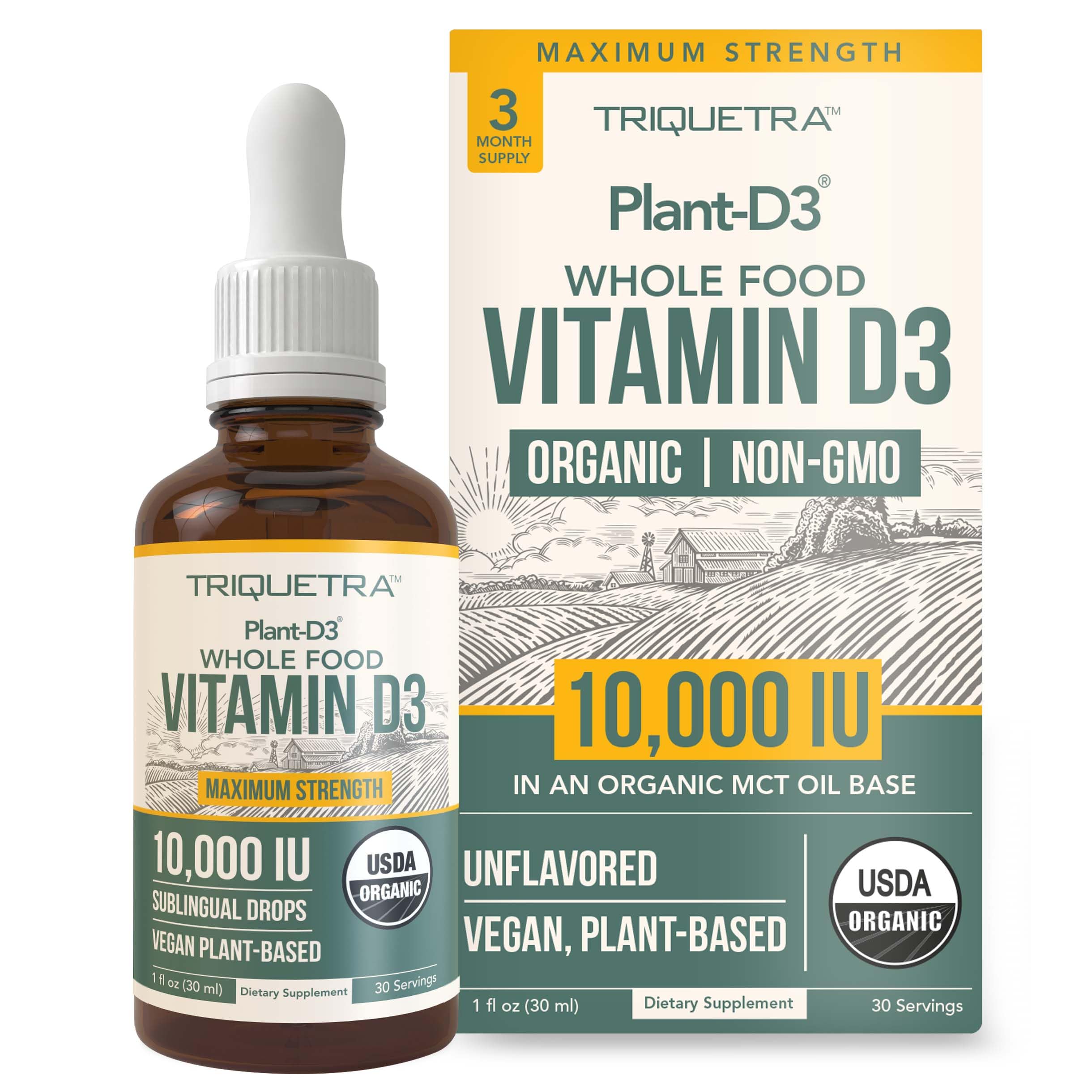 Organic Vitamin D3 10,000 IU – Plant-Based Vegan Sublingual Drops (30 Servings)