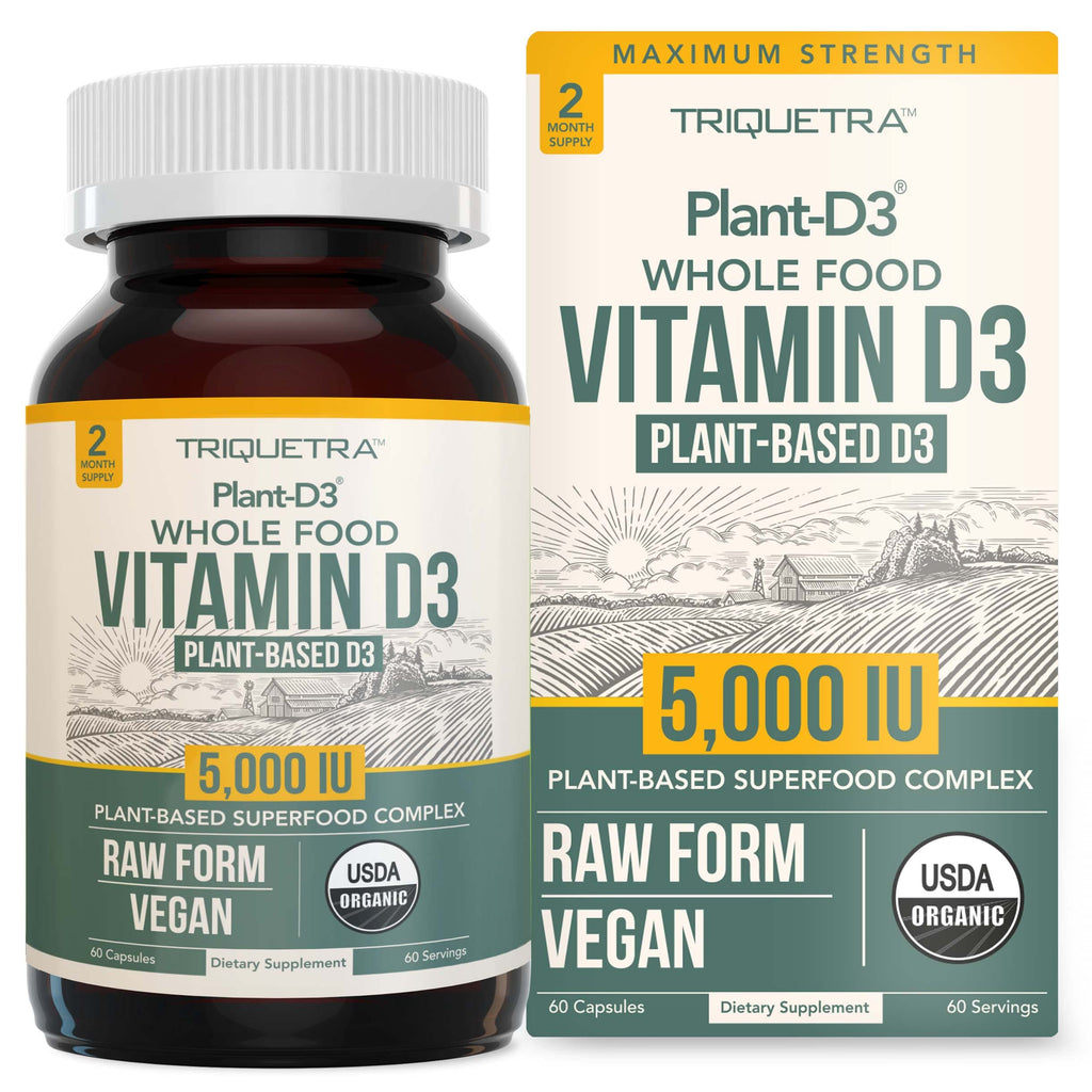 Organic Vitamin D3 5000 IU – Vegan Plant-Based Cholecalciferol, 60 Capsules