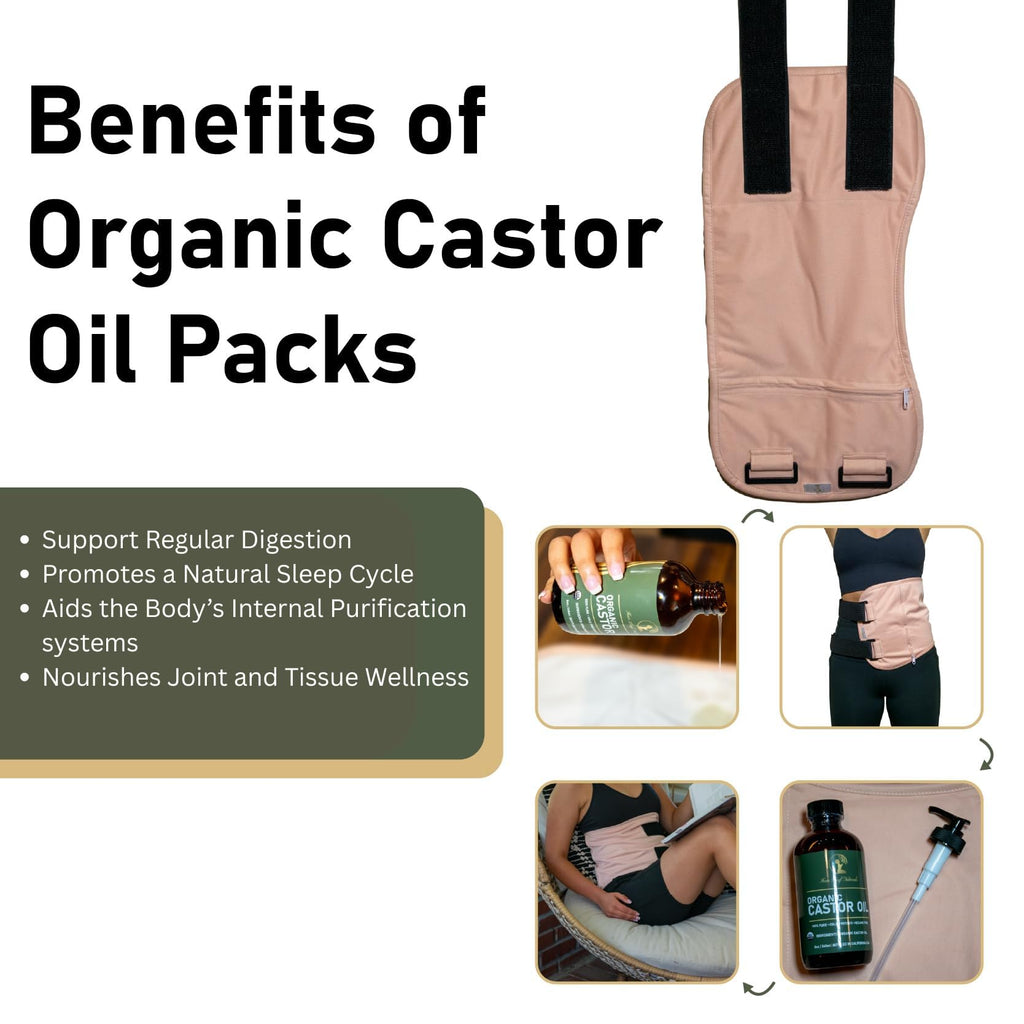 Four Leaf Naturals Organic Castor Oil Pack Wrap Kit – Liver Support, No-Leak Comfort