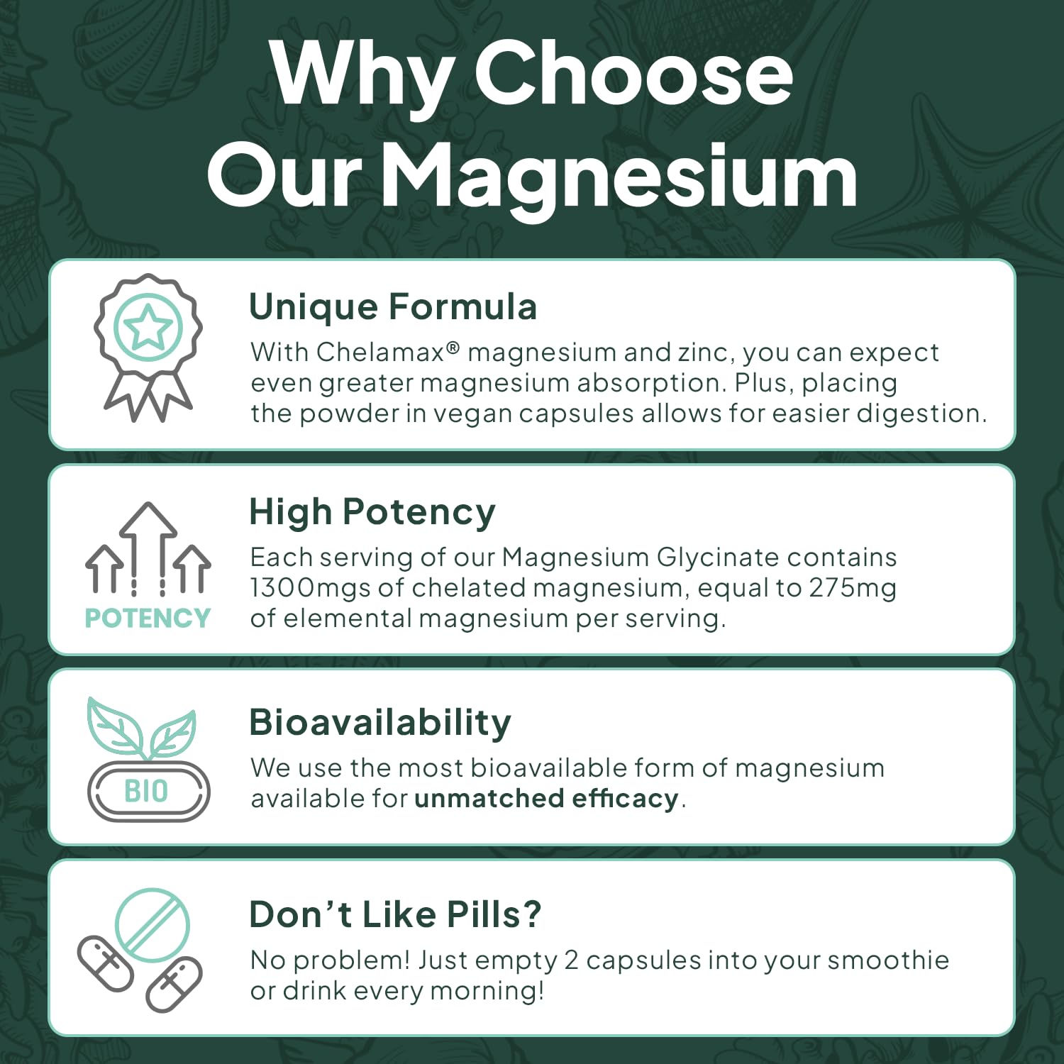 Organics Ocean Magnesium Glycinate with Zinc – Maximum Strength Chelated Magnesium for Sleep Support, Muscle Cramps & Heart Health – 3 Bottles
