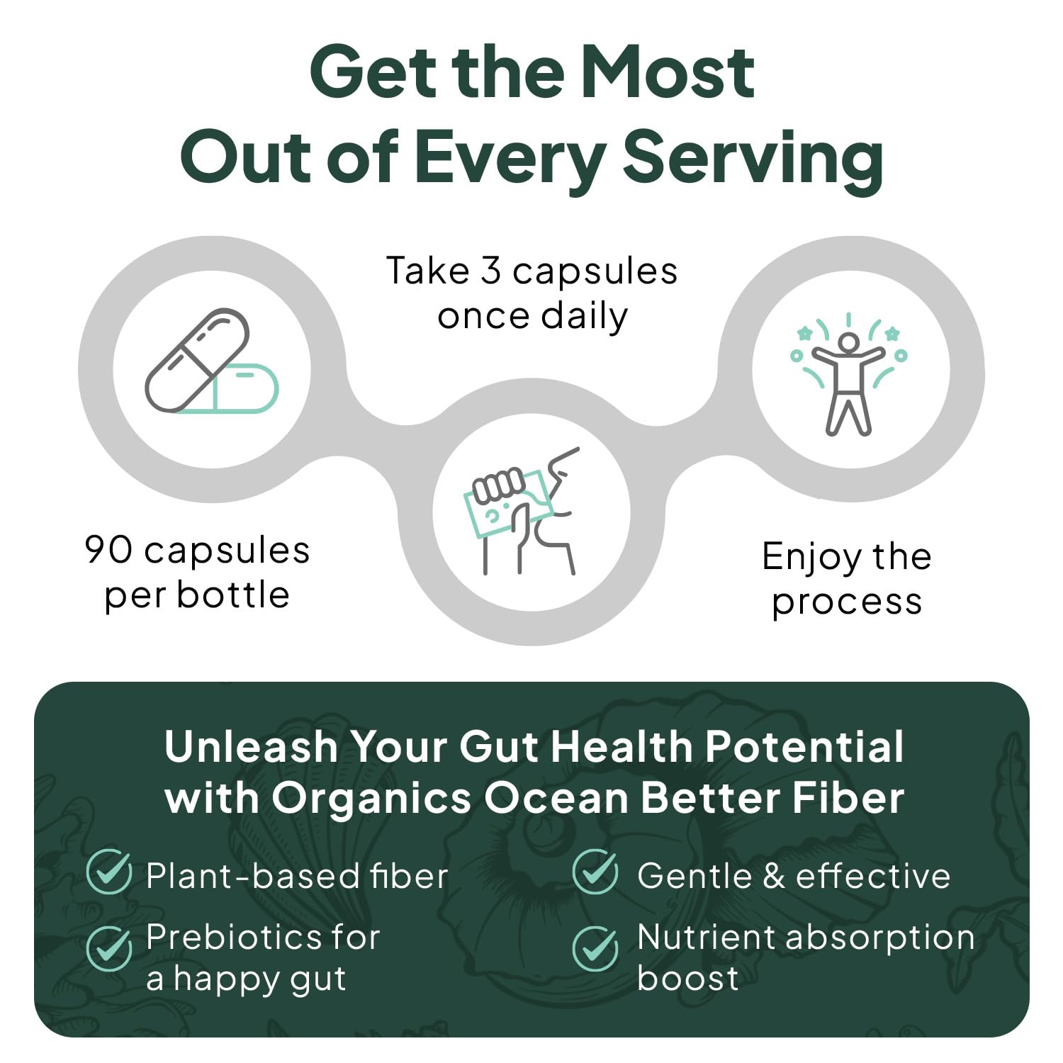Organics Ocean Better Fiber - Daily Fiber Supplement for Softer Stool - 90 Capsules