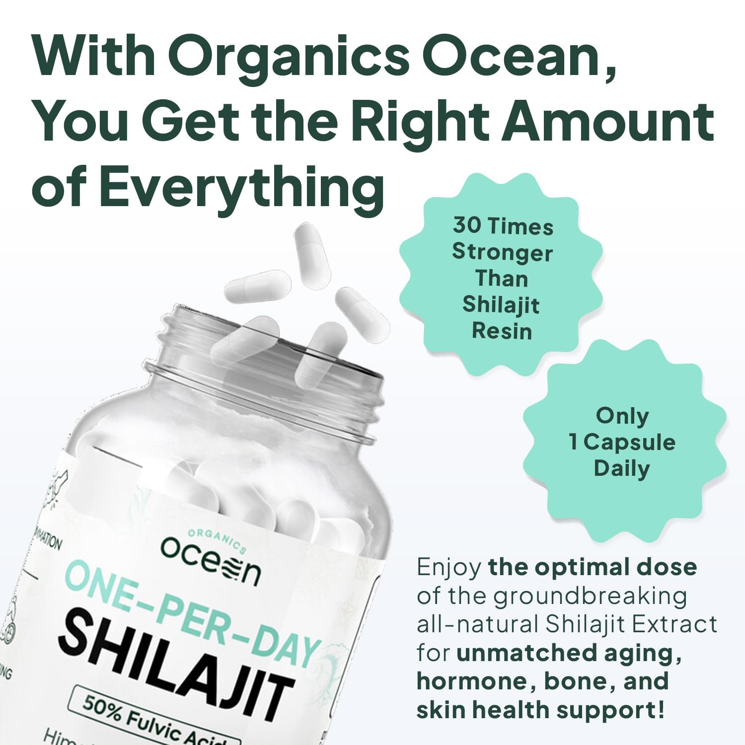 Organics Ocean One-Per-Day Shilajit Capsules – Age-Defying, Bone Strength & Hormone Support