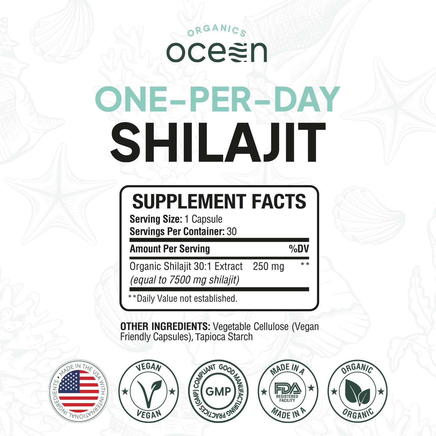 Organics Ocean One-Per-Day Shilajit Capsules – Himalayan Shilajit for Hormone Support – 6 Bottles