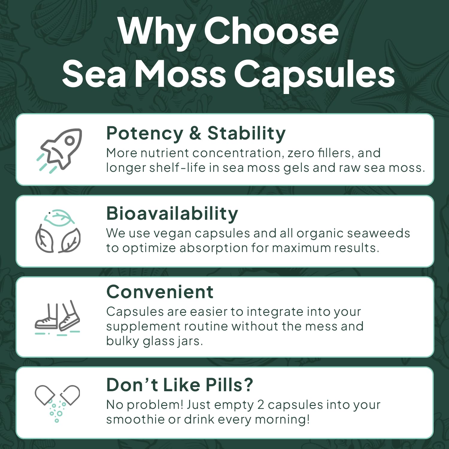 Organics Ocean Wild Sea Moss Capsules – Organic Irish Sea Moss, Chlorella, Bladderwrack & Vitamin D3 (3 Bottles)