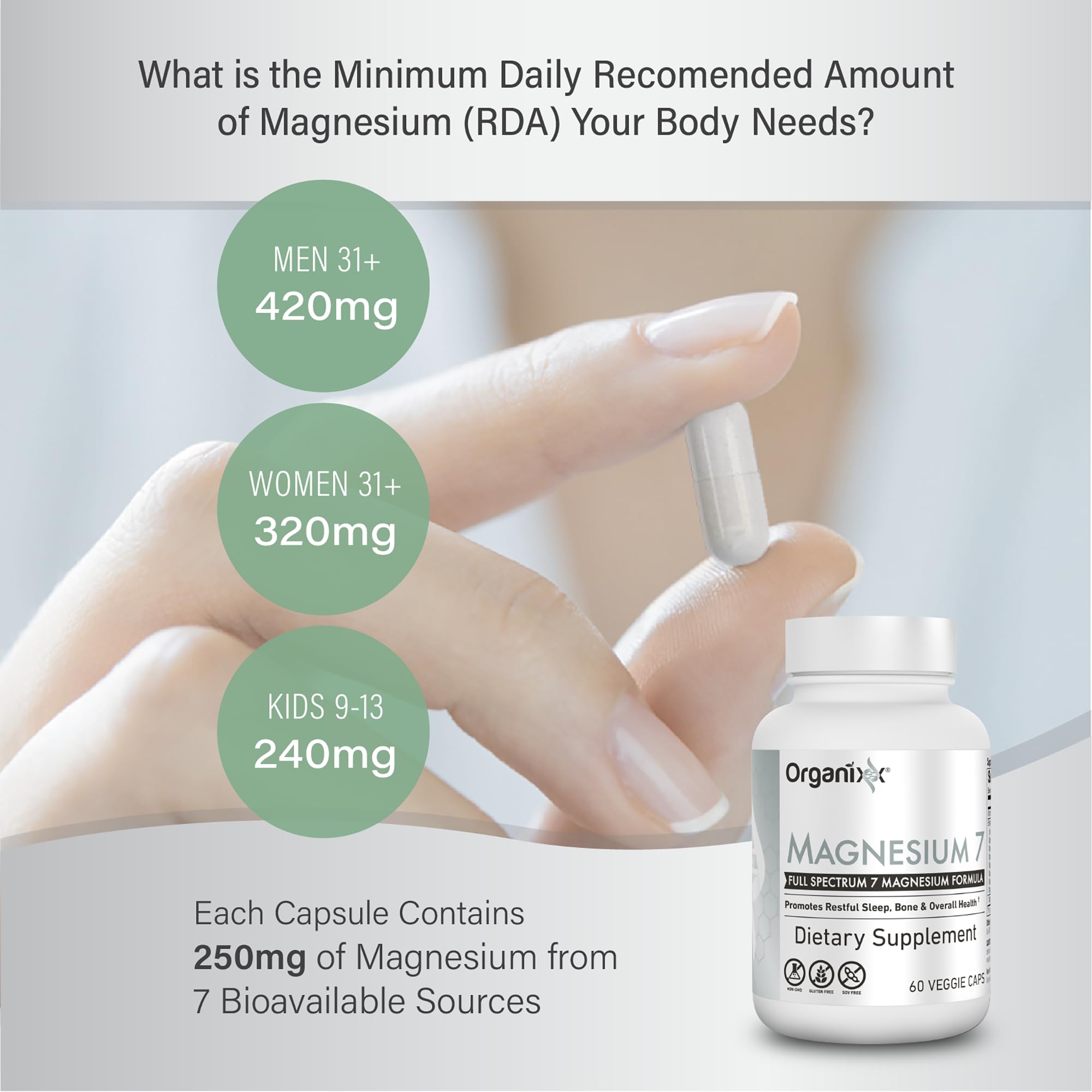 Organixx Magnesium Glycinate Supplement – 7-Type Magnesium Complex with Vitamin B6 & Manganese Citrate, Gluten Free, Non-GMO, 120 Capsules (2-Pack)
