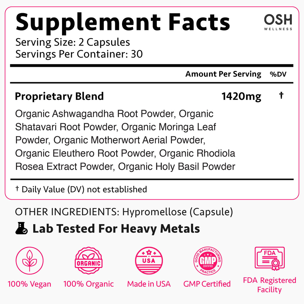 Ayurvedic Hormone Balance for Women | Cortisol Manager | Regulates Estrogen | Made in USA | Ashwagandha, Rhodiola, & Shatavari | Mood, Energy, & Sleep Support | Stress Relief | 60 Ct. - OSH Wellness