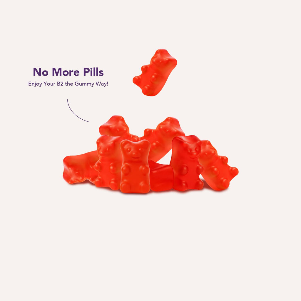 Ourui One Vitamin B2 Gummies 400mg – Riboflavin 400mg + CoQ10 150mg + Magnesium 200mg | 60 Vegan Raspberry Chewables
