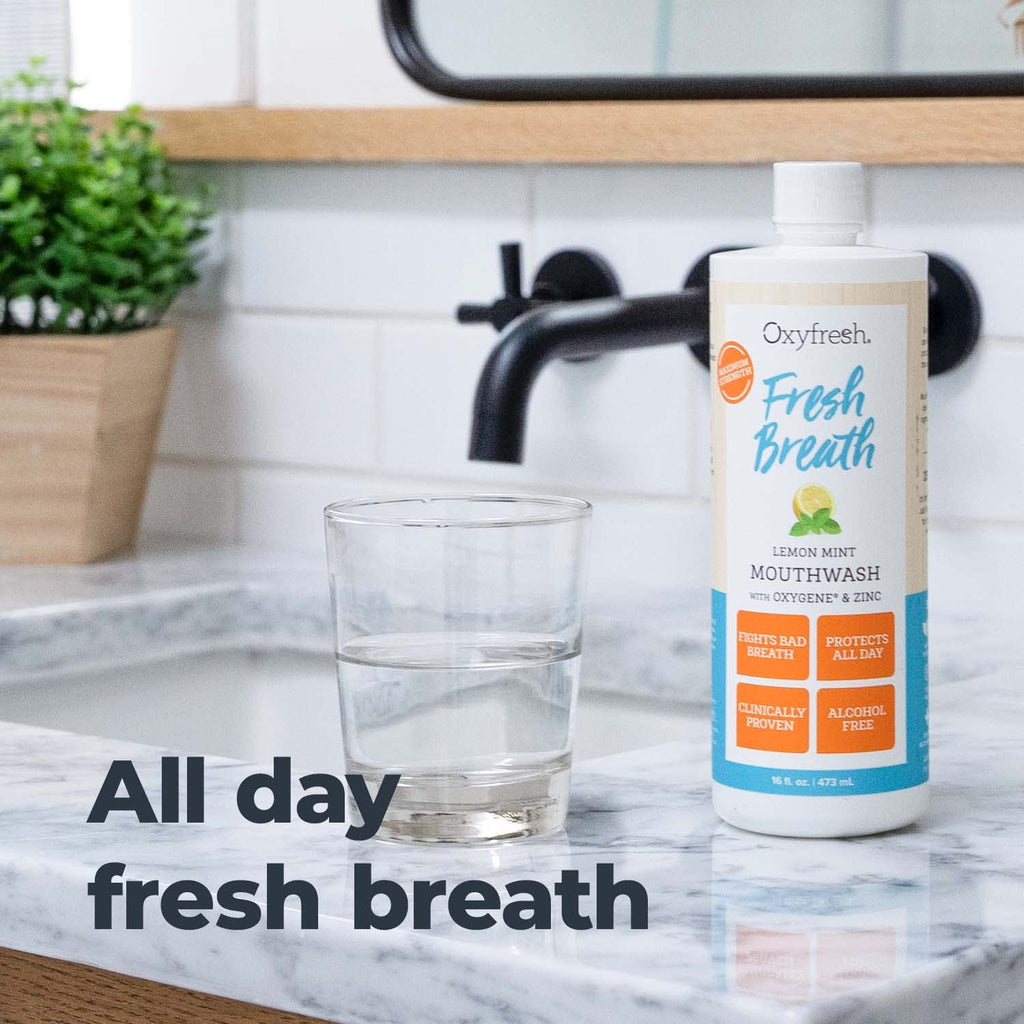 Oxyfresh Lemon Mint Fresh Breath Mouthwash – SLS & Fluoride Free, Alcohol Free – 16 Fl Oz (Pack of 3)
