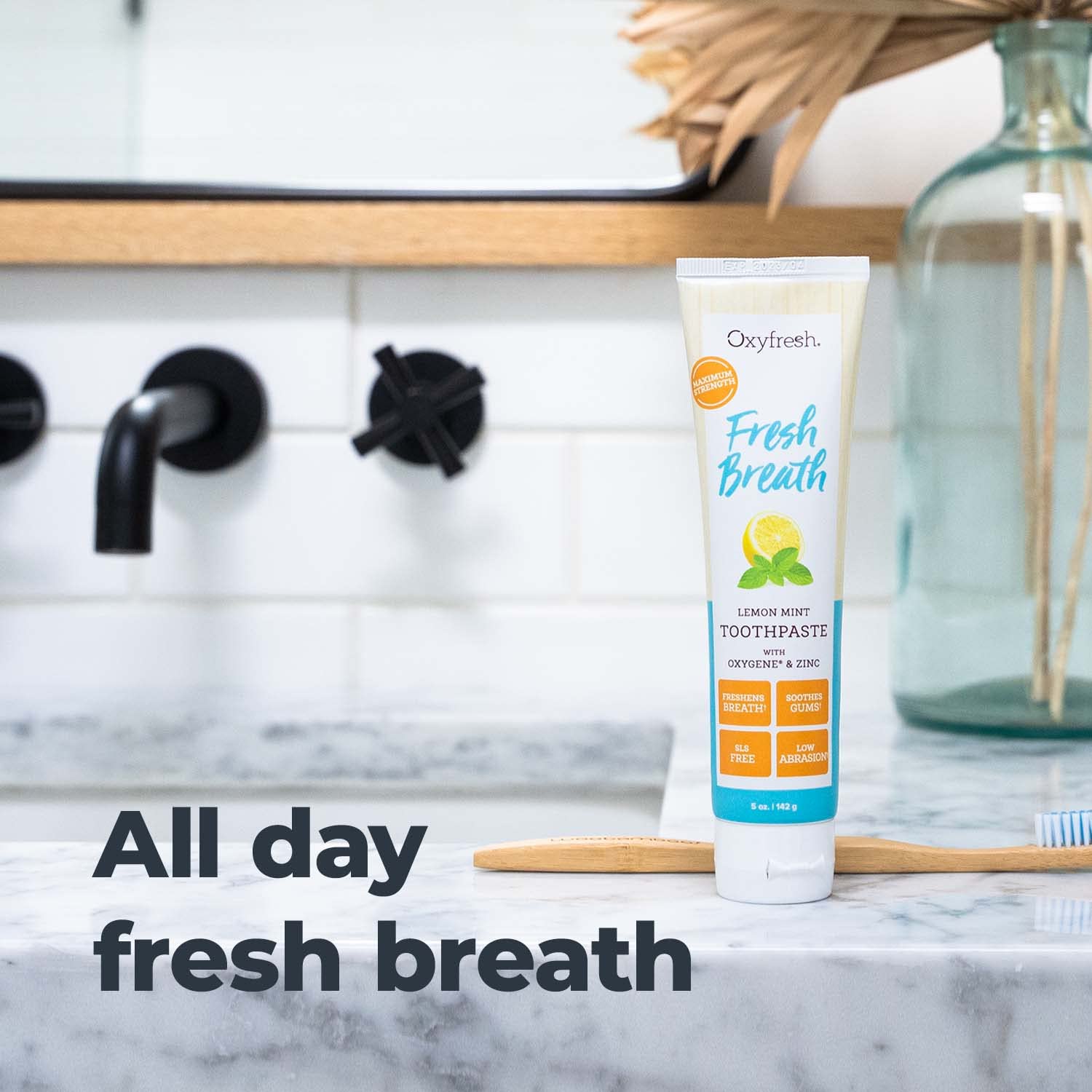 Oxyfresh Maximum Fresh Breath Lemon Mint Toothpaste - Clean Teeth & Fresh Breath - SLS & Fluoride Free - 5 oz
