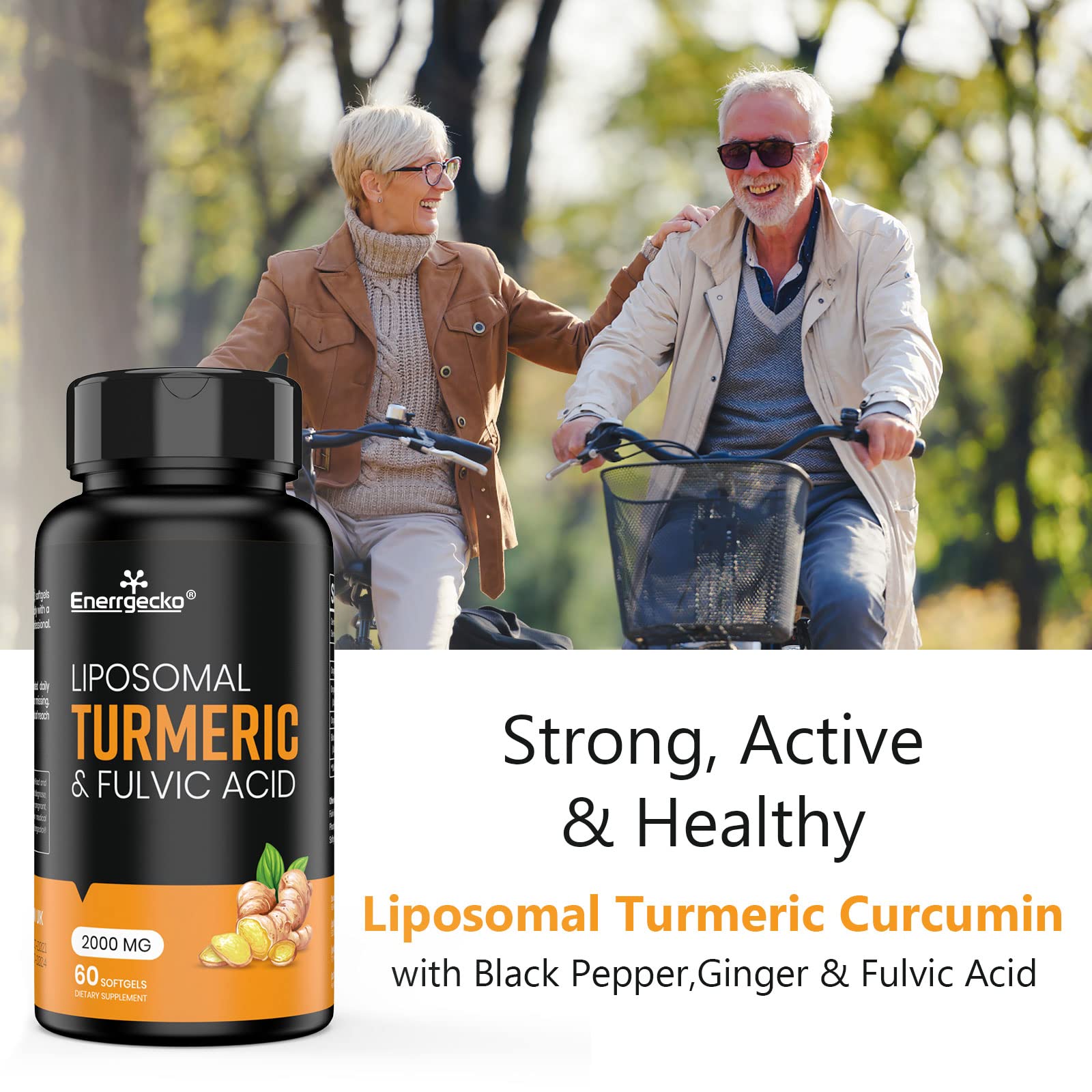 Enerrgecko 2000 mg Liposomal Turmeric Curcumin with Black Pepper & Ginger + Fulvic & Humic Acid — Pack of 4