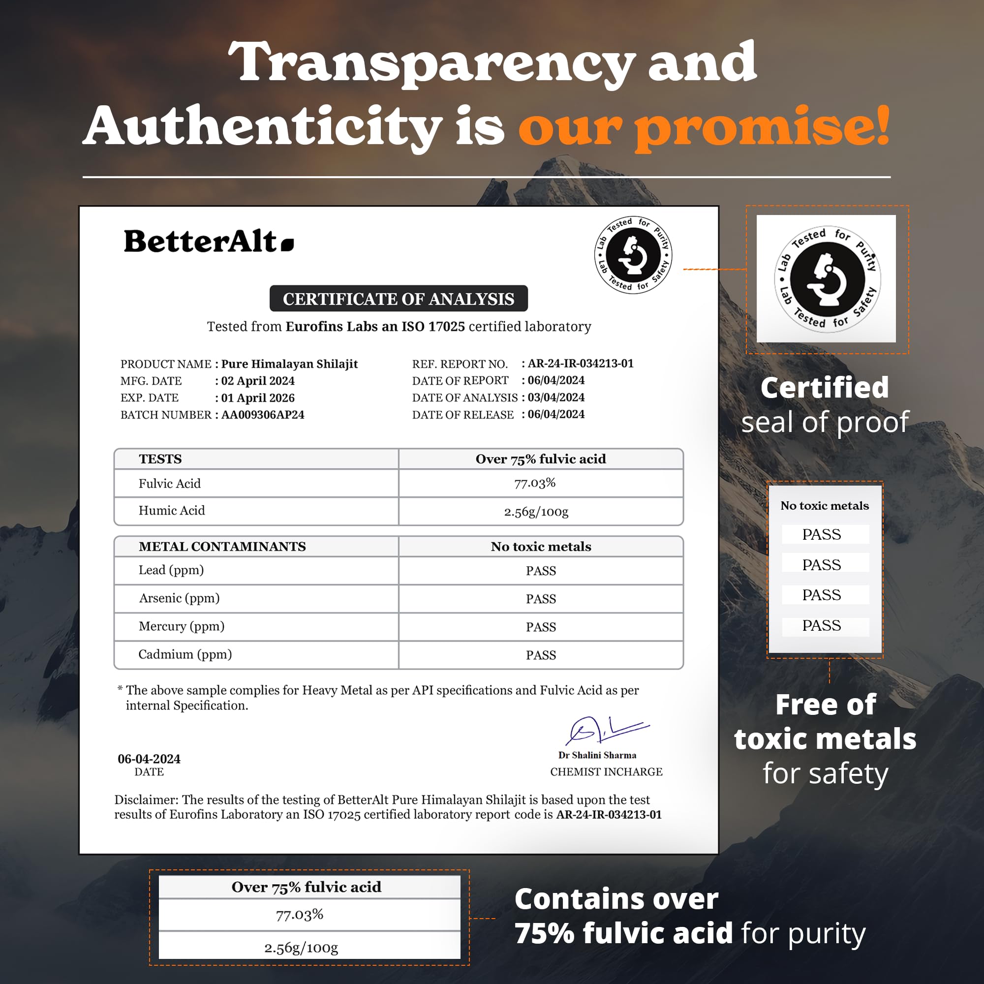 Better Alt Pure Himalayan Shilajit Resin - High Potency Gold Grade, 375 Servings, Energy and Immune Support (Lab Test Report)